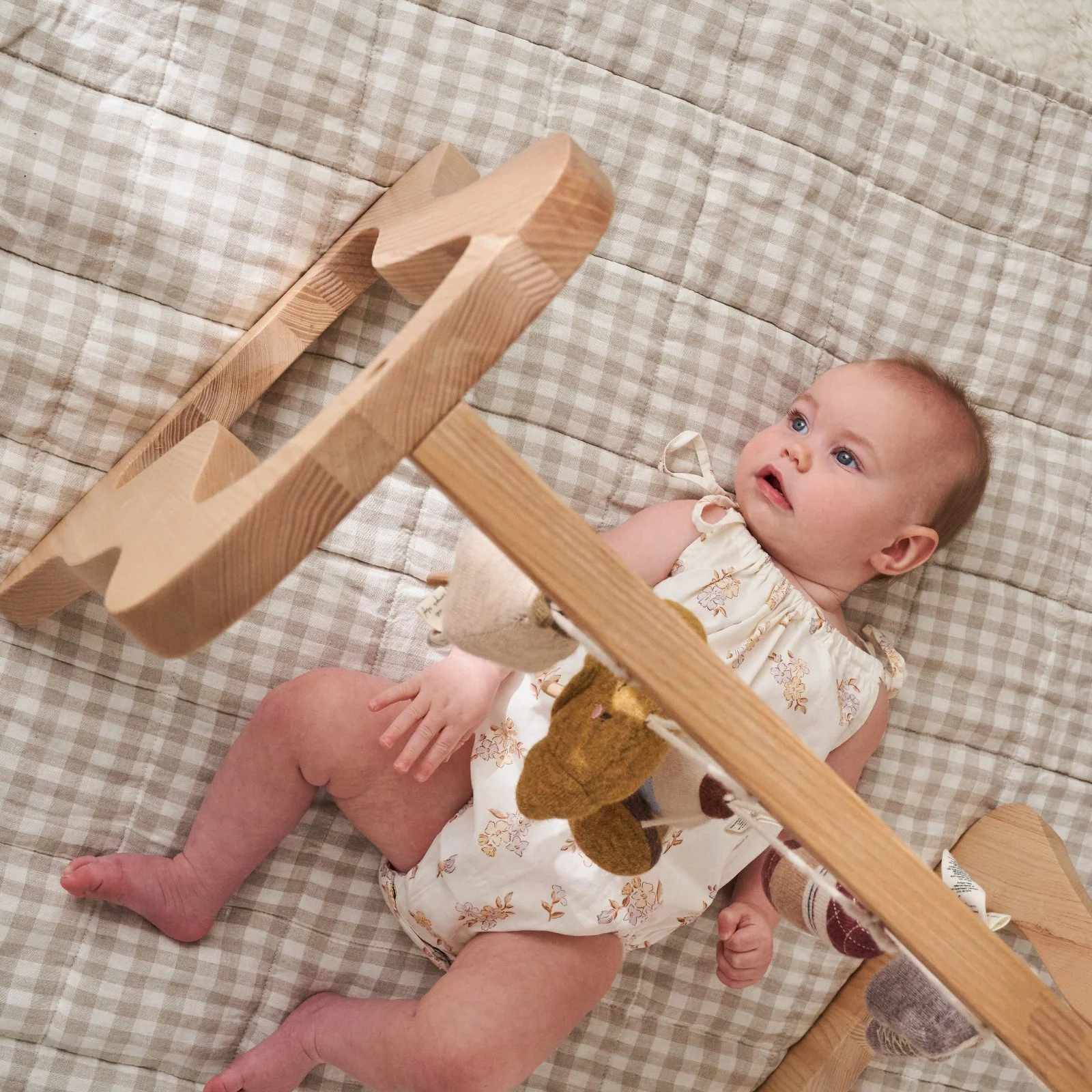 French Flax Linen Cot Quilt/Play Mat in Clay/Beige Gingham - Image 11