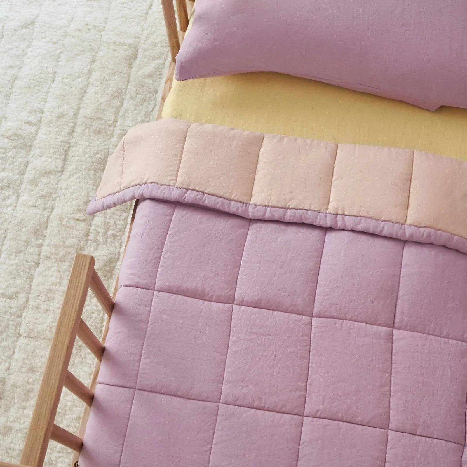 French Flax Linen Cot Quilt/Play Mat in Lilac/Blush - Image 4