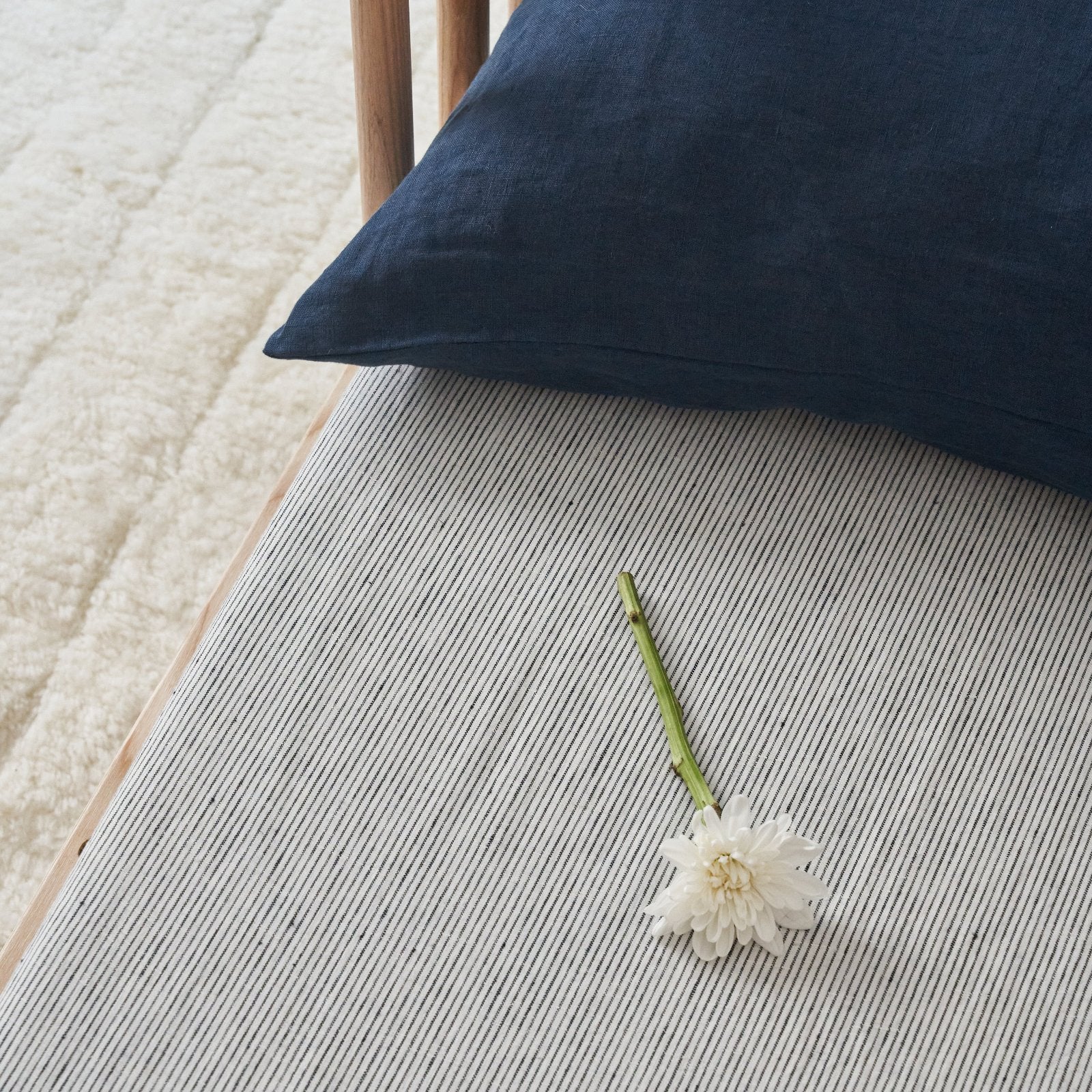 French Flax Linen Cot Sheet in Pinstripe - Image 3