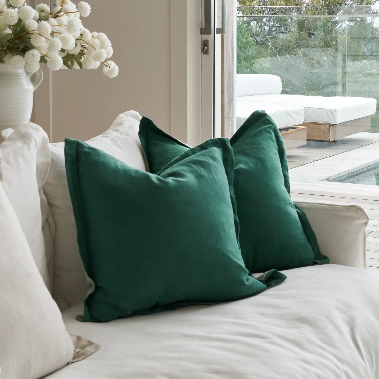 French Flax Linen CUSHION Cover in Sage/Jade - Image 3