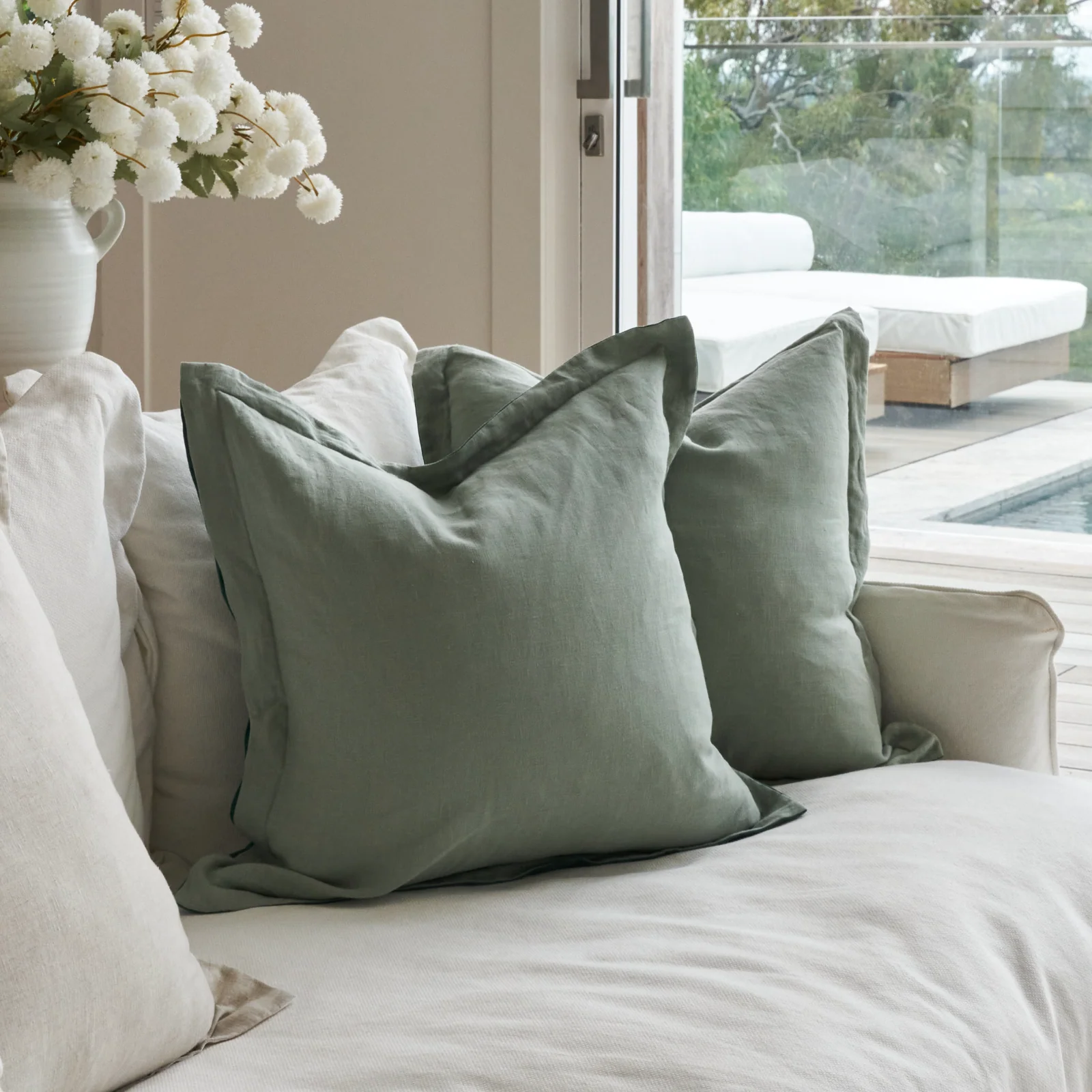 French Flax Linen CUSHION Cover in Sage/Jade - Image 4