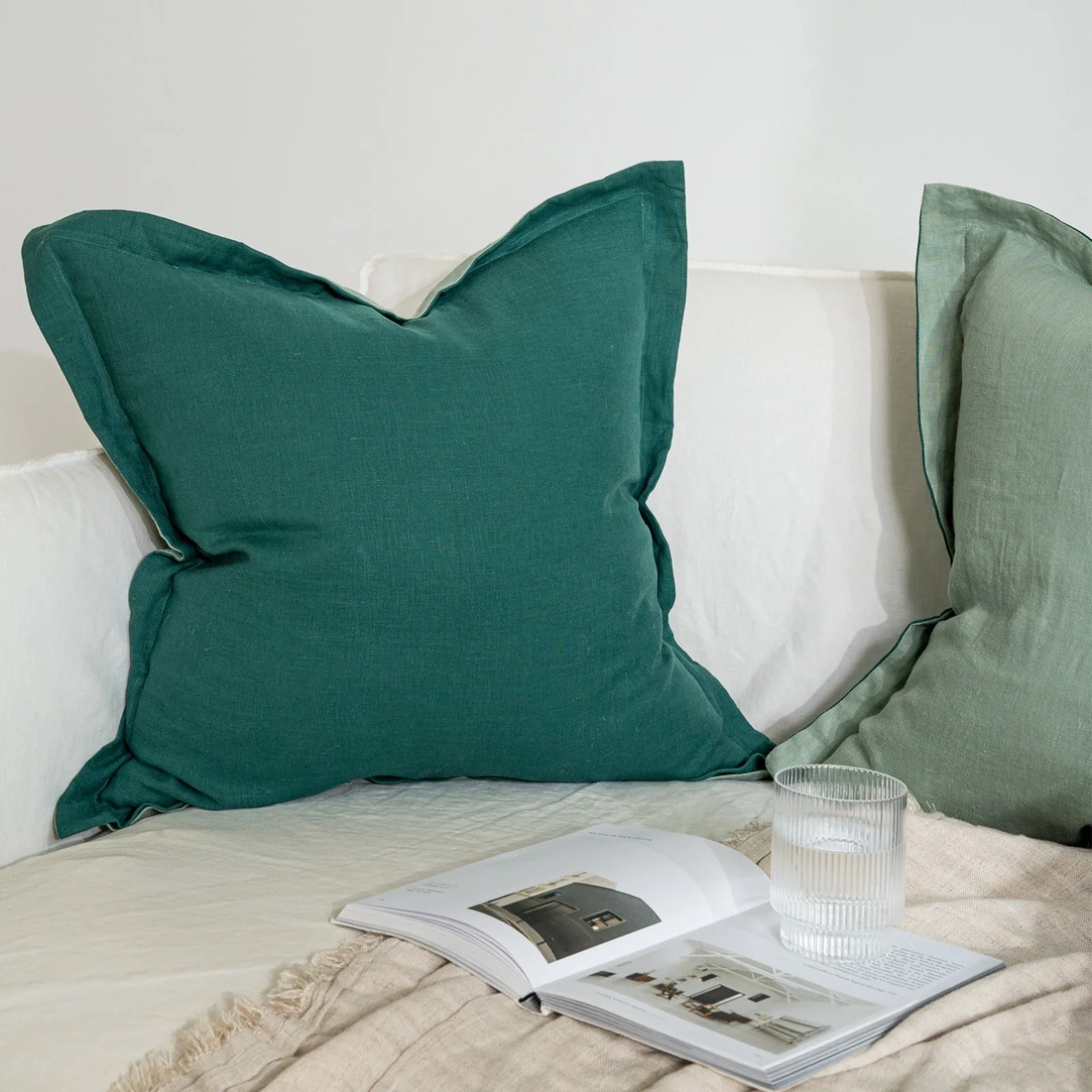 French Flax Linen CUSHION Cover in Sage/Jade - Image 7