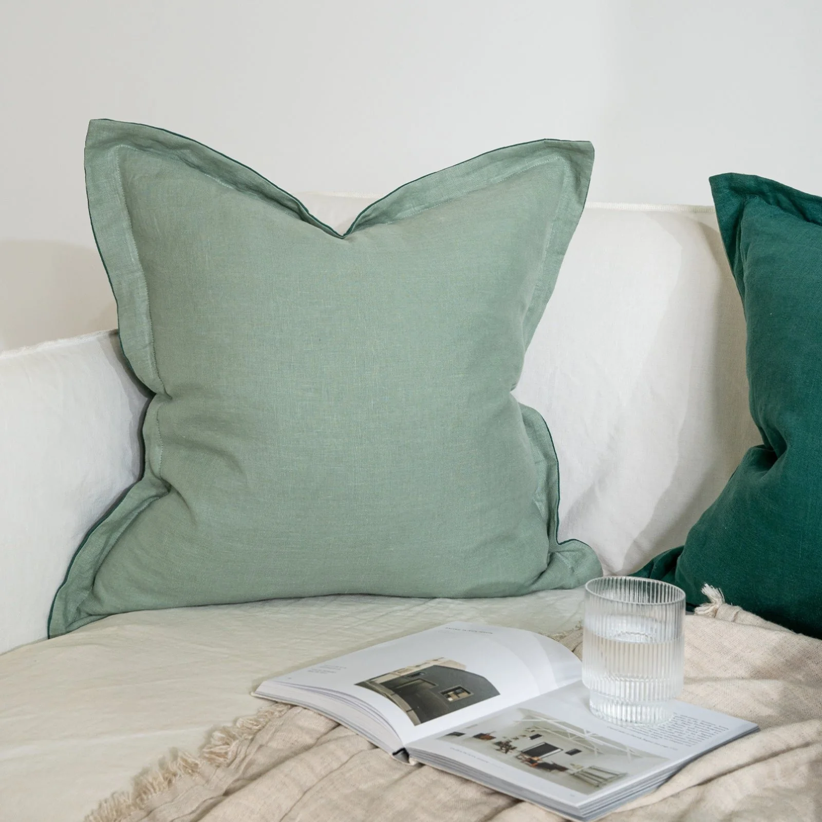 French Flax Linen CUSHION Cover in Sage/Jade - Image 8