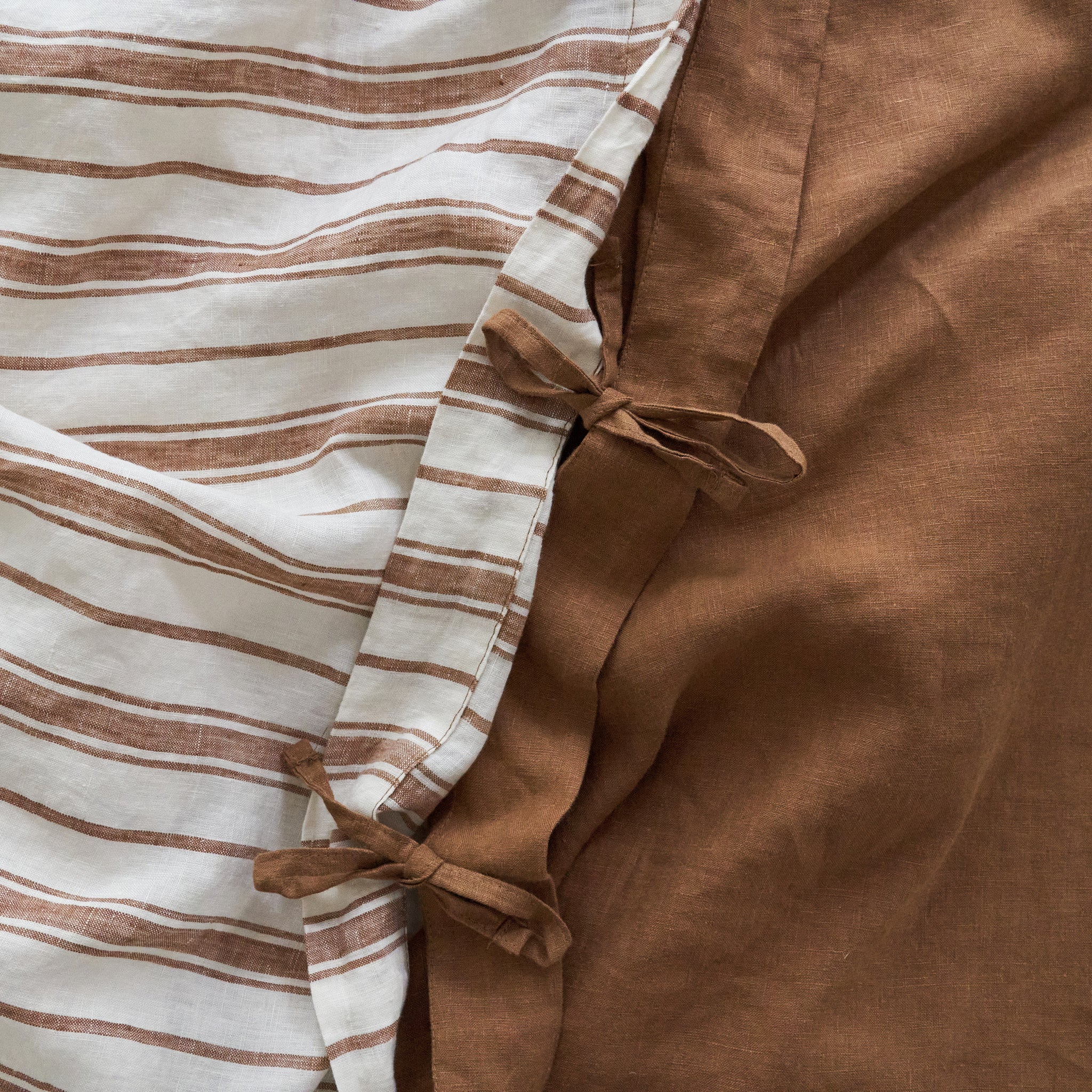 French Flax Linen Double Sided Quilt Cover Set in Hazelnut/Hazelnut Stripe - Image 5
