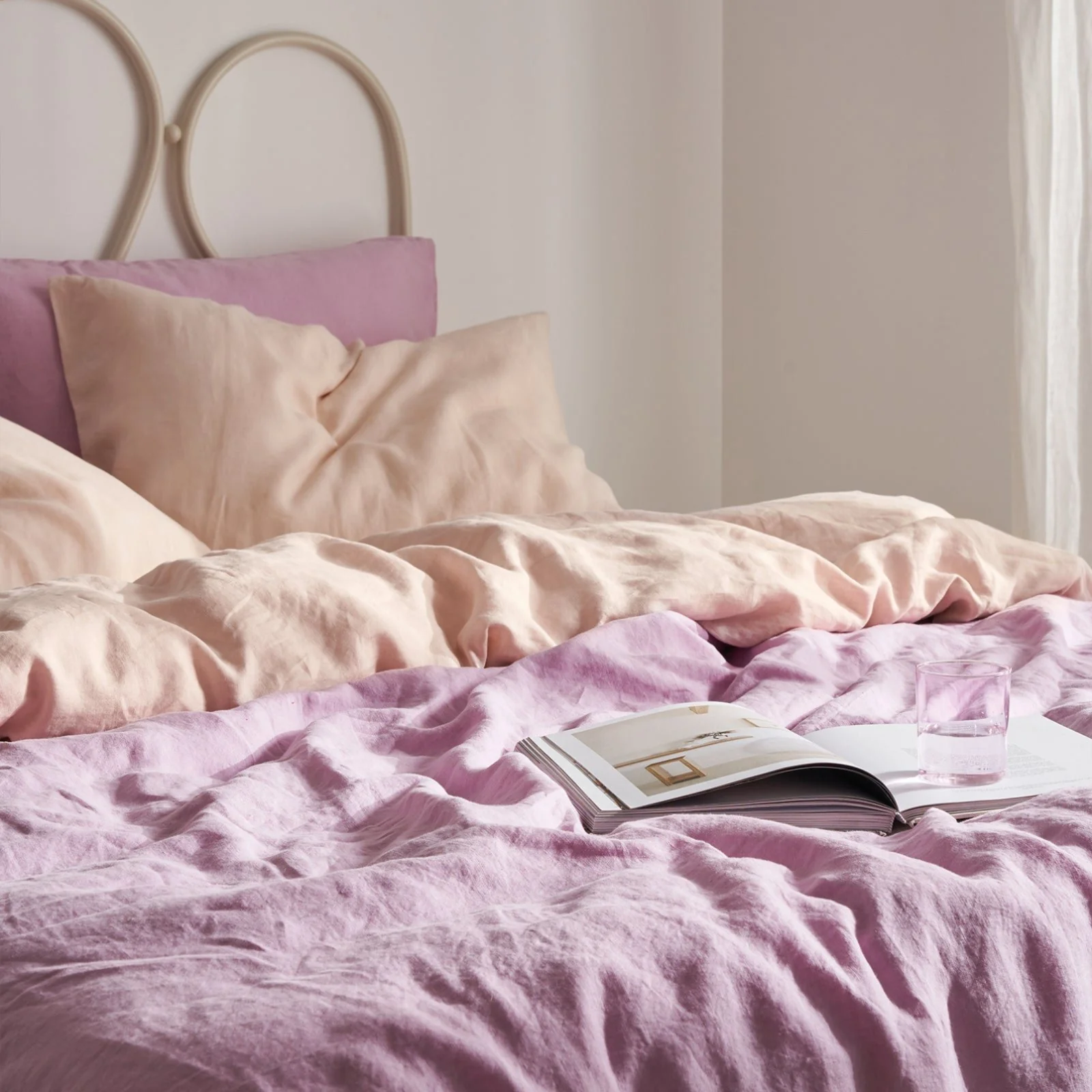 French Flax Linen Double Sided Quilt Cover Set in Lilac/Blush - Image 9