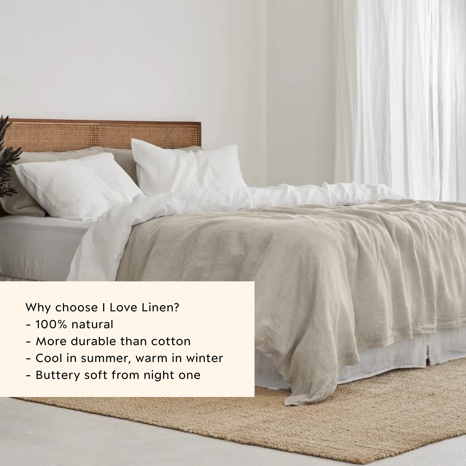 French Flax Linen Double Sided Quilt Cover Set in White/Natural - Image 6