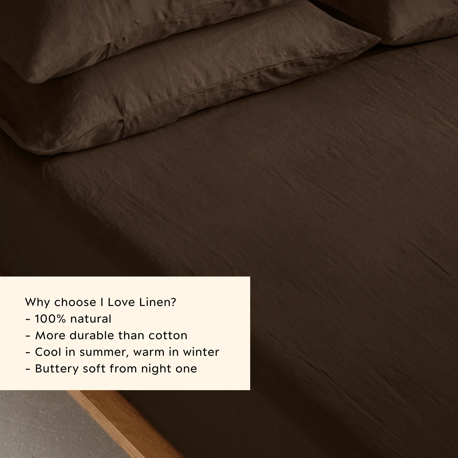 French Flax Linen Fitted Sheet in Chocolate - Image 3