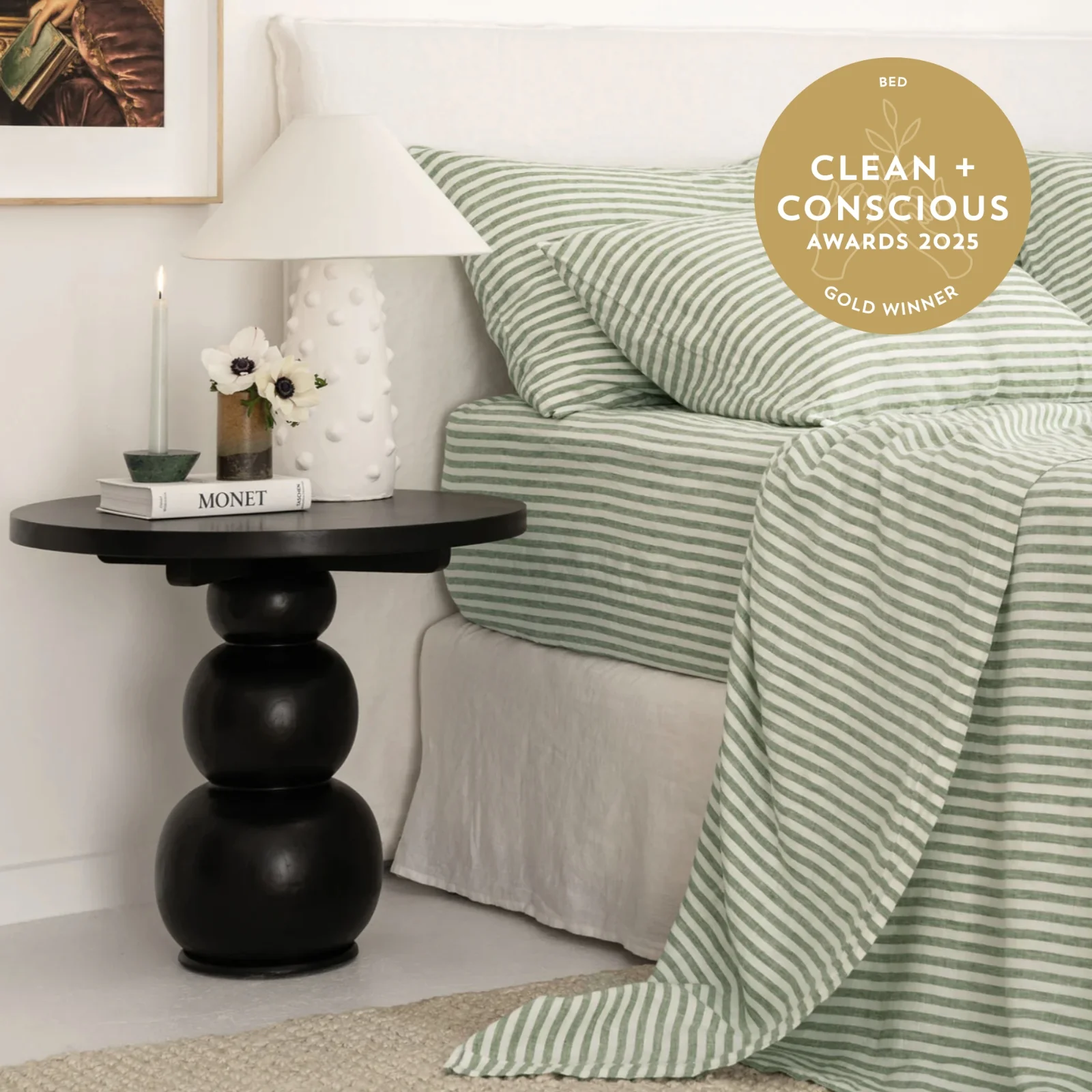 French Flax Linen Fitted Sheet in Ivy Stripe - Image 6