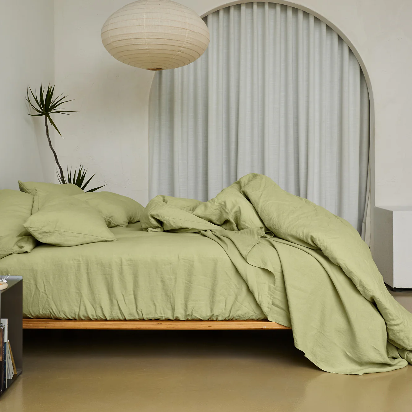 French Flax Linen Fitted Sheet in Matcha - Image 11