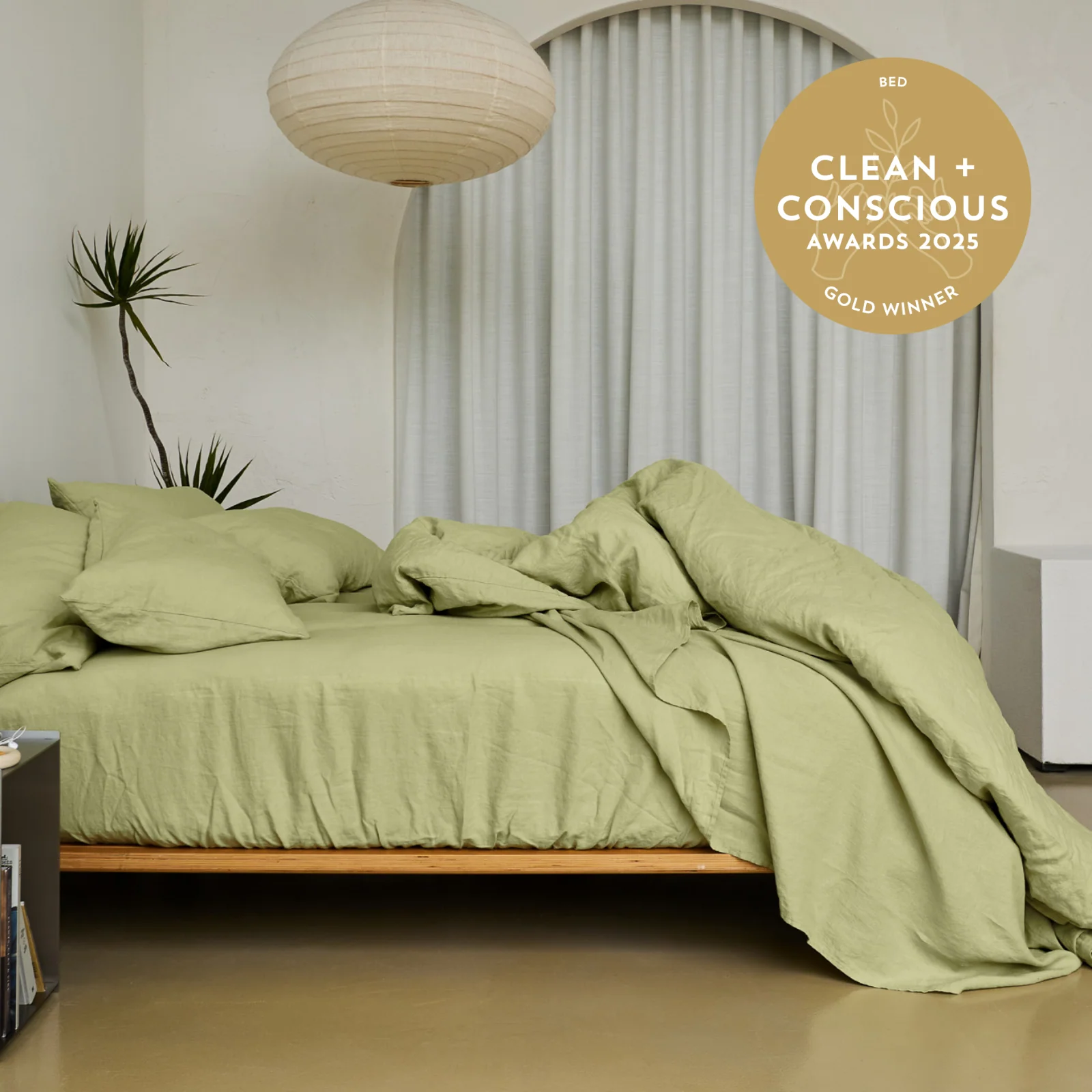 French Flax Linen Fitted Sheet in Matcha - Image 3
