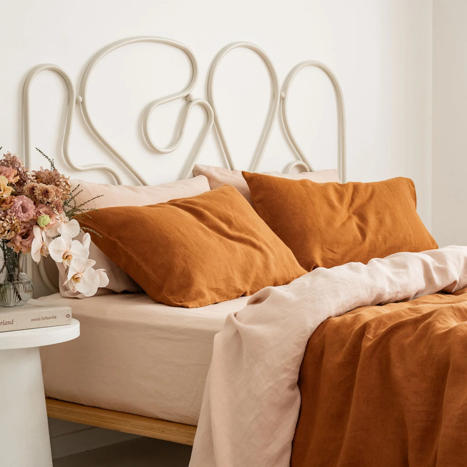 French Flax Linen Flat Sheet in Blush - Image 10