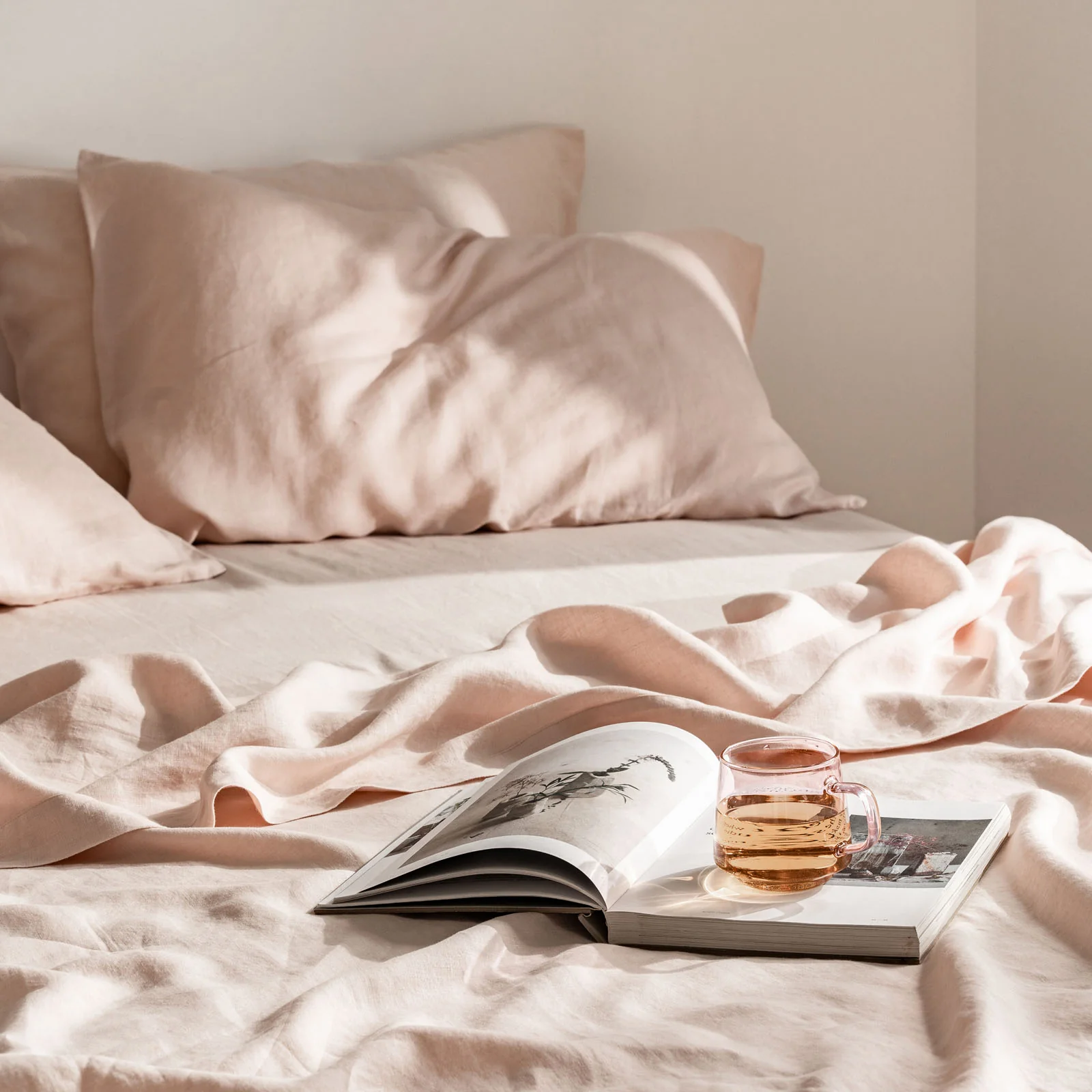 French Flax Linen Flat Sheet in Blush - Image 4