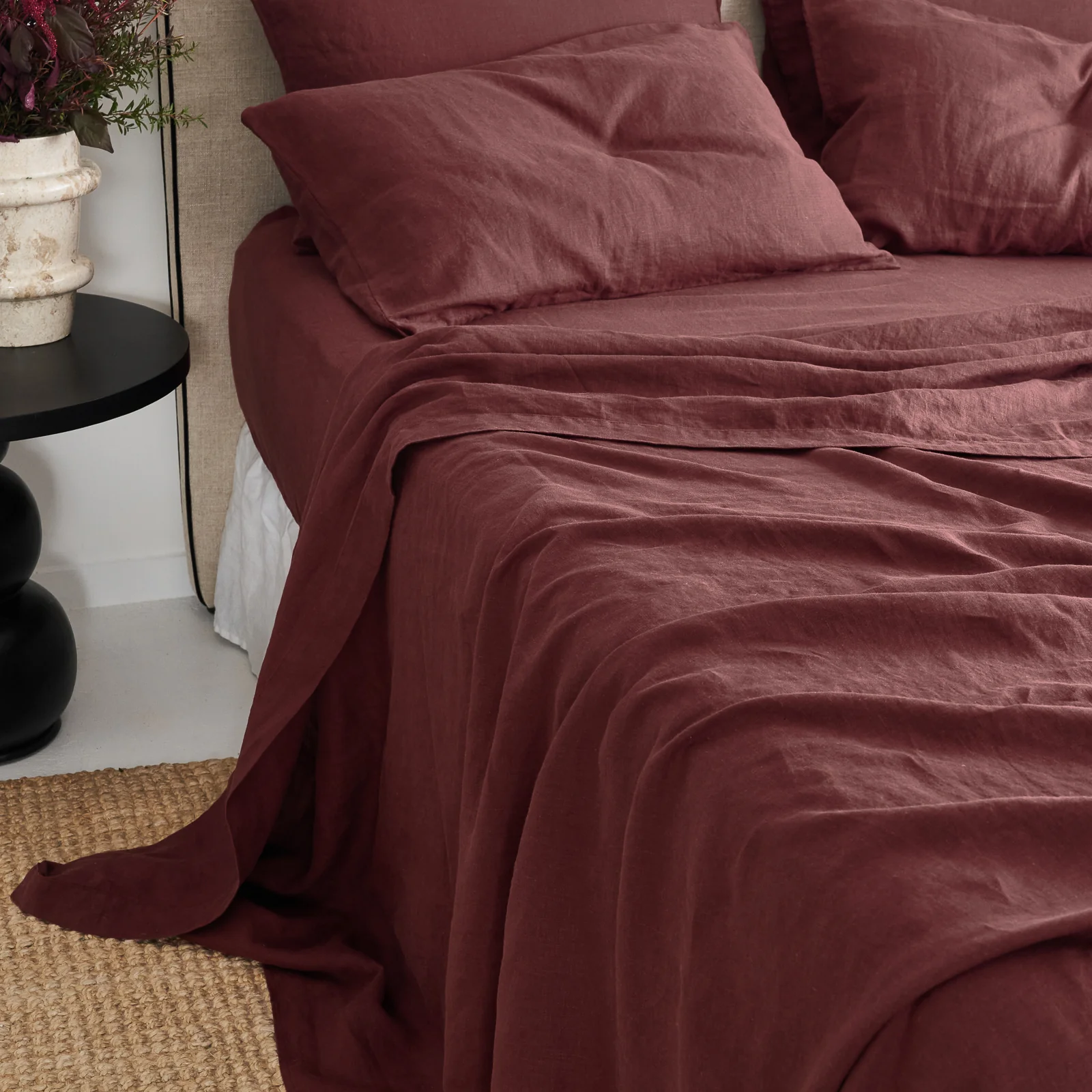 French Flax Linen Flat Sheet in Cherrywood - Image 6