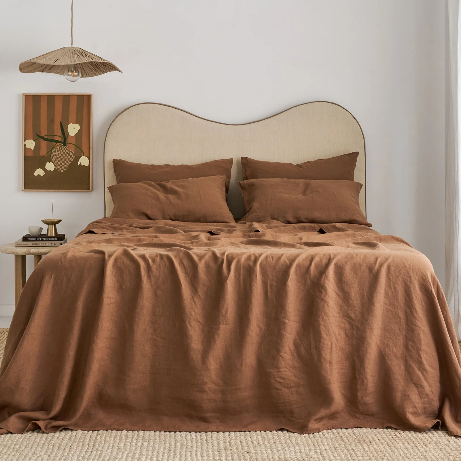 French Flax Linen Flat Sheet in Hazelnut - Image 3