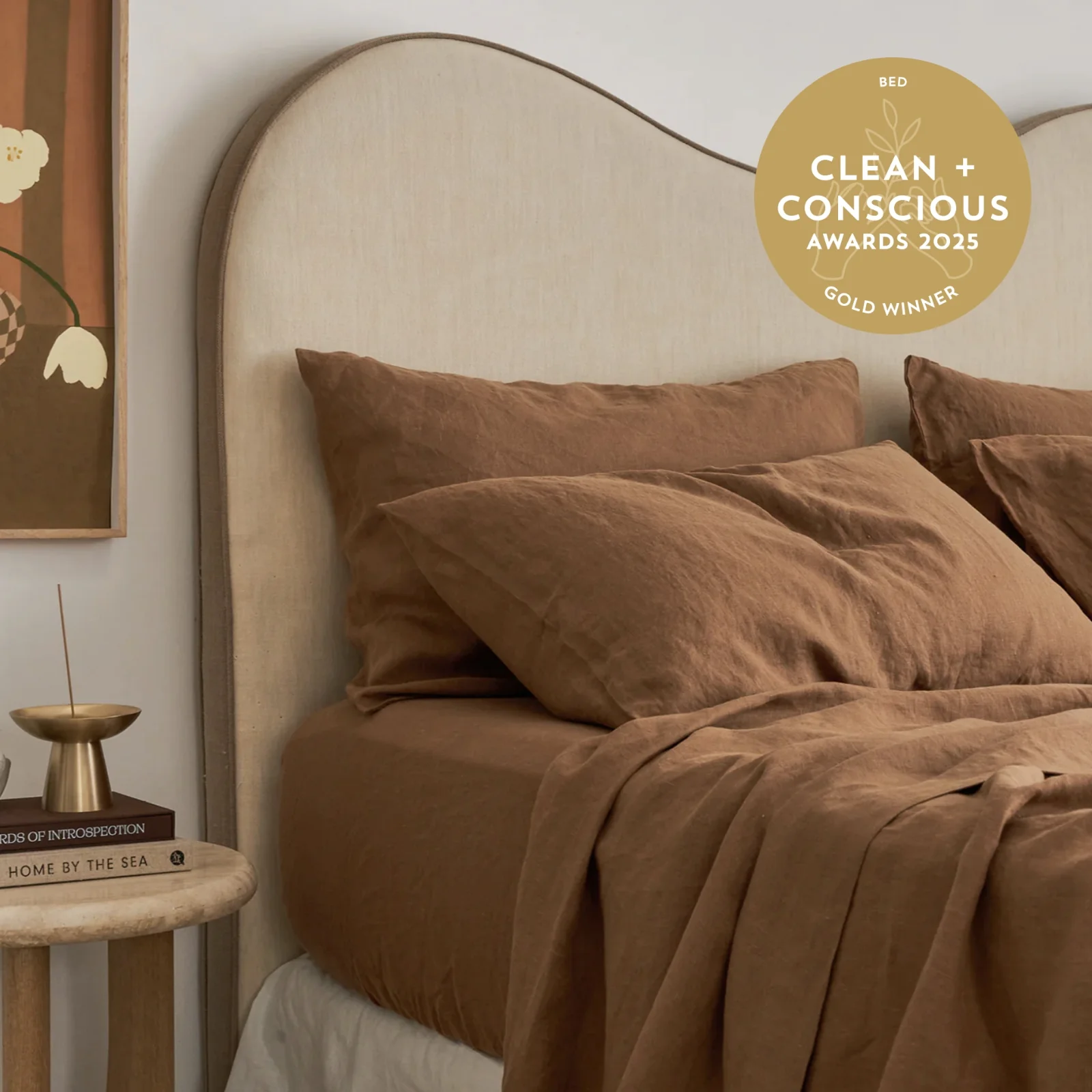 French Flax Linen Flat Sheet in Hazelnut - Image 4