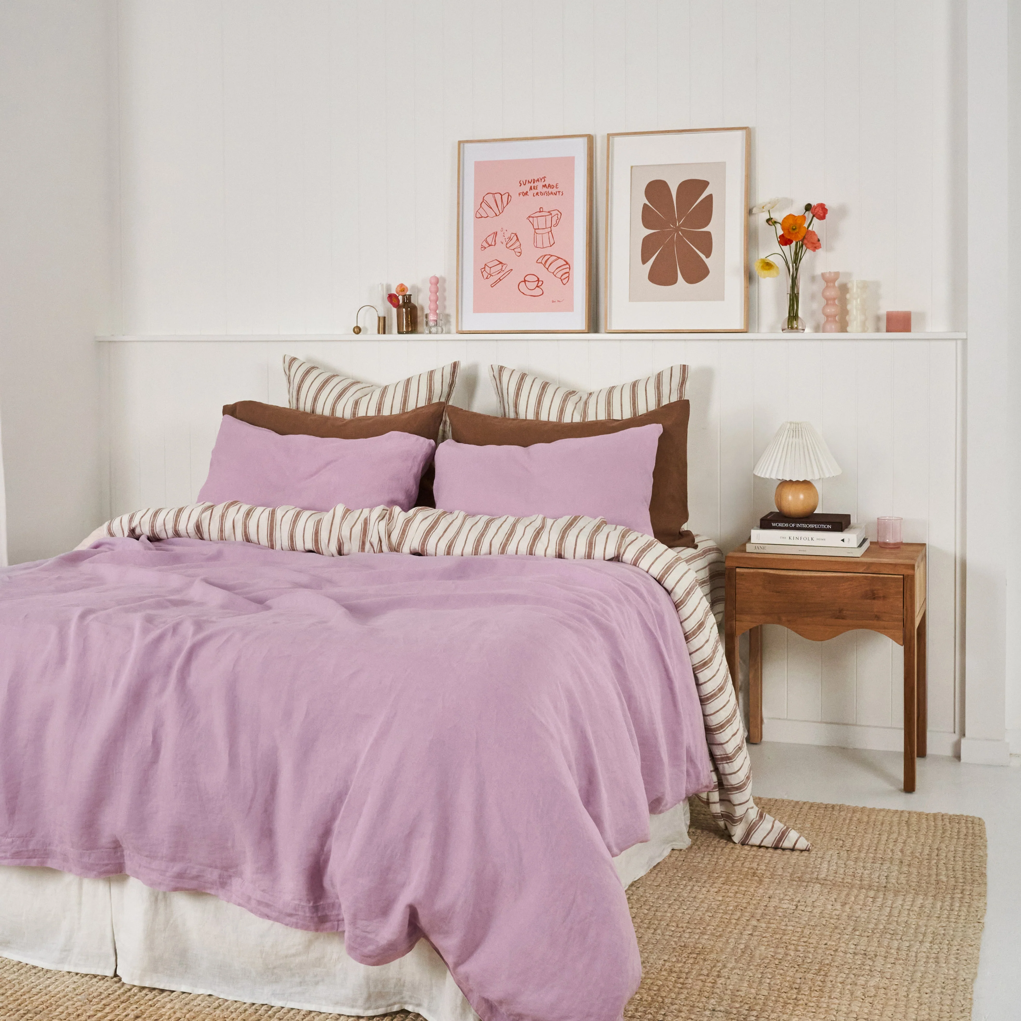 French Flax Linen Flat Sheet in Hazelnut Stripe - Image 11
