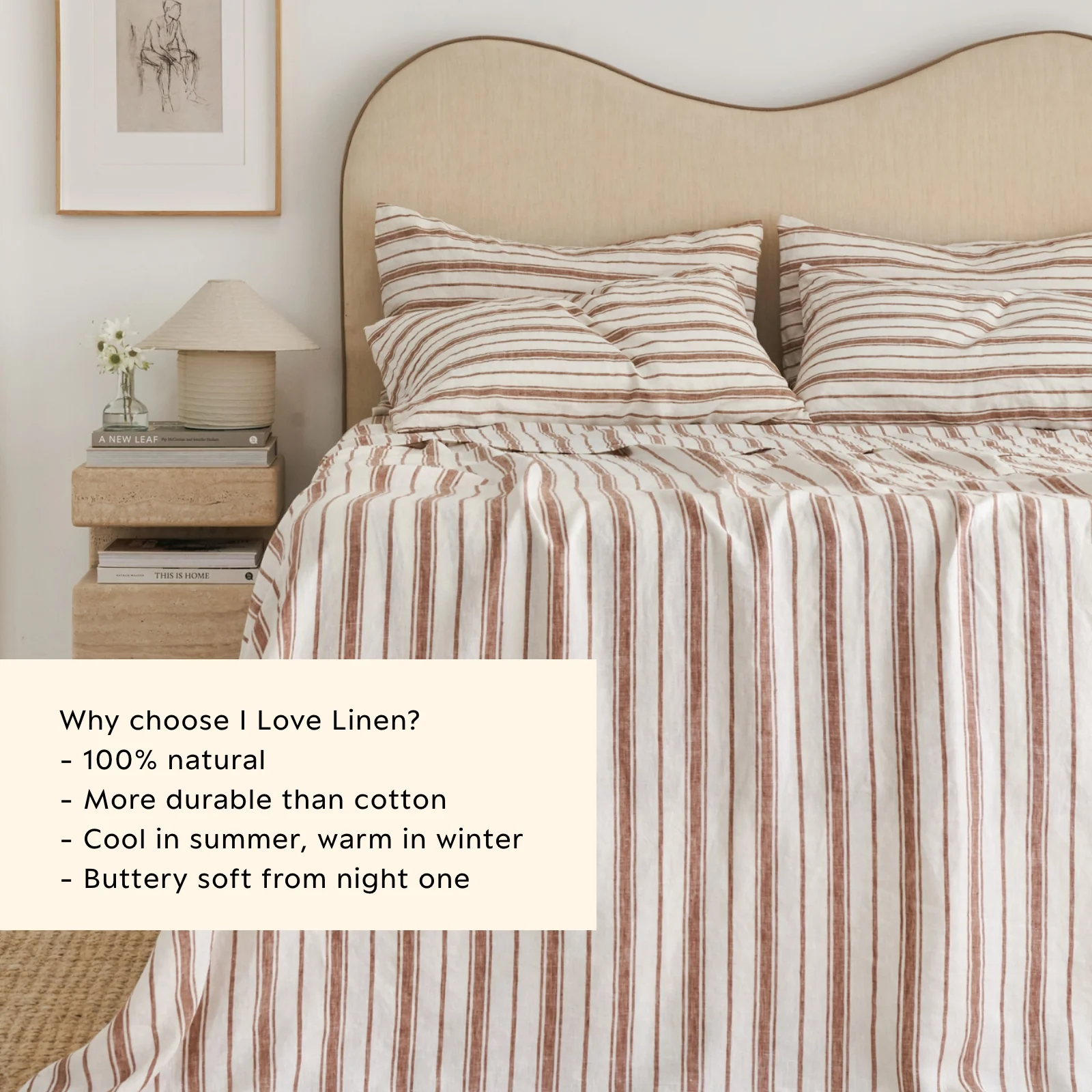French Flax Linen Flat Sheet in Hazelnut Stripe - Image 4
