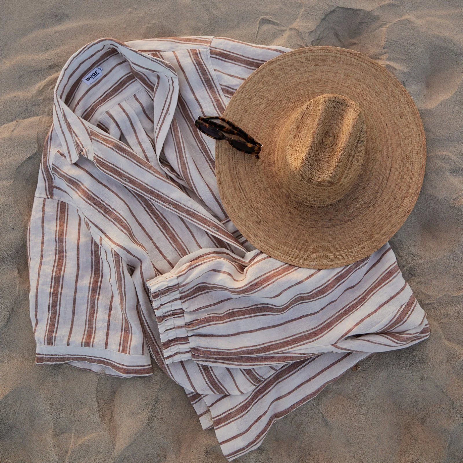French Flax Linen Lounge Pant in Hazelnut Stripe - Image 10