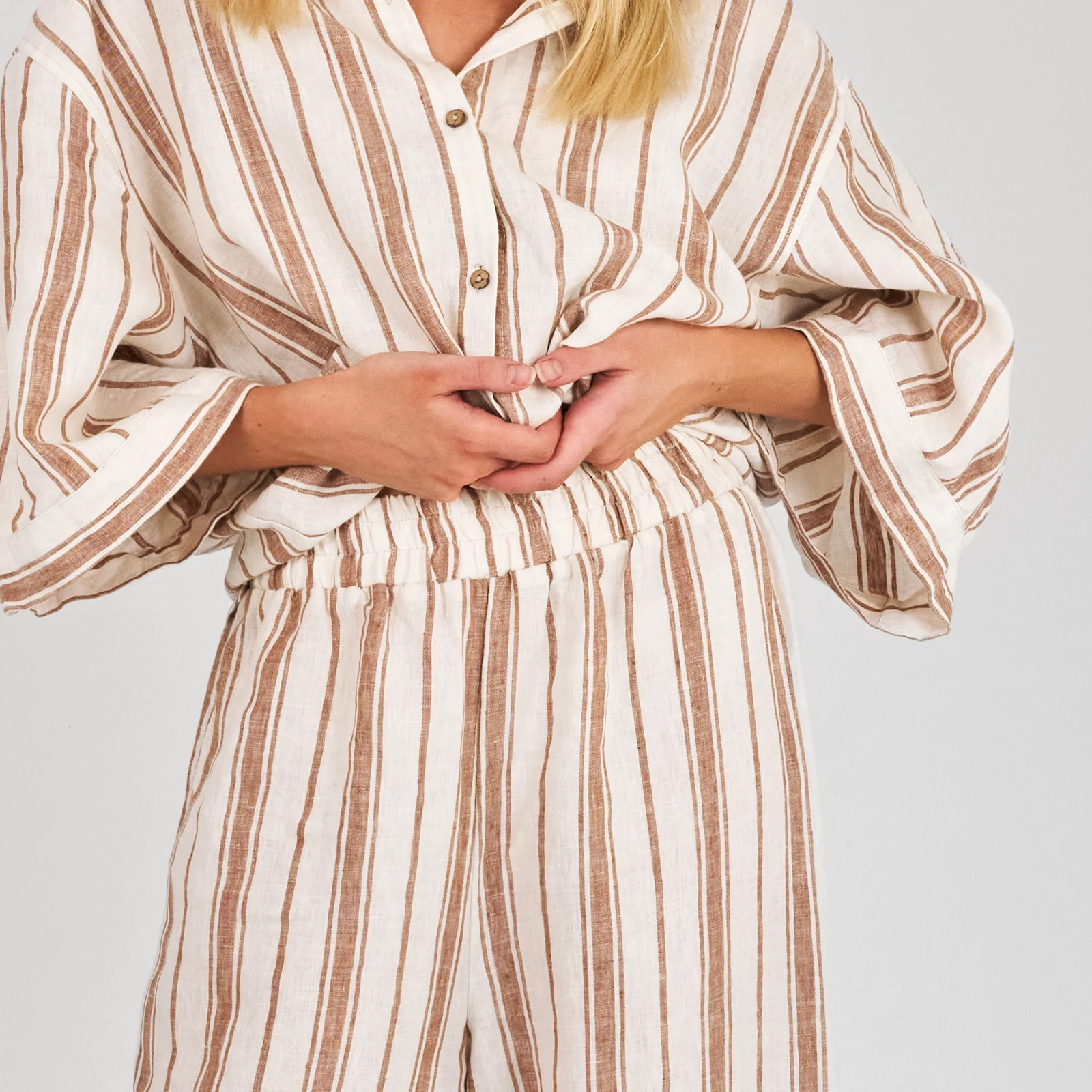 French Flax Linen Lounge Pant in Hazelnut Stripe - Image 4