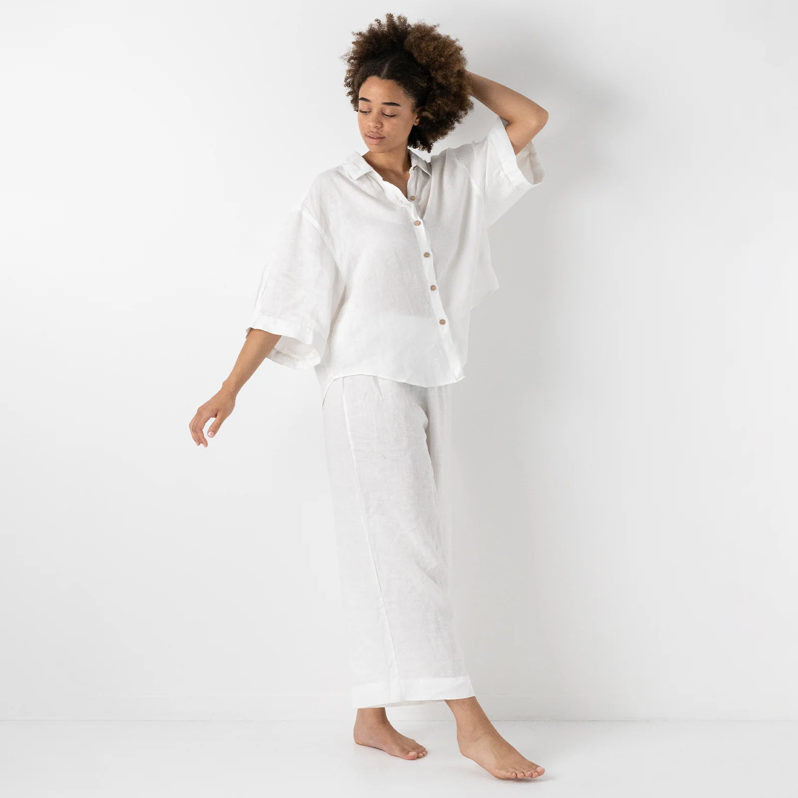 French Flax Linen Lounge Pant in White - Image 3