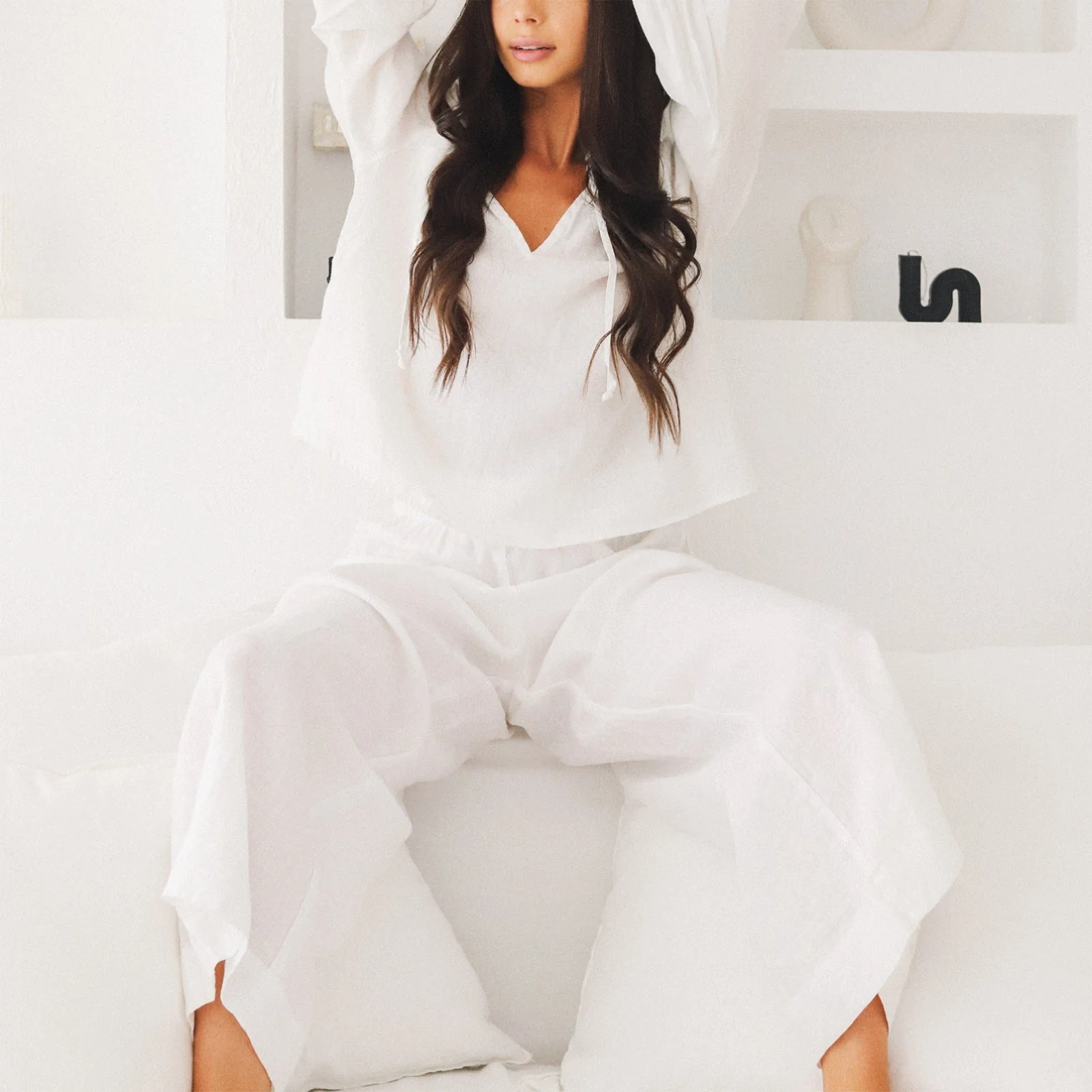 French Flax Linen Lounge Pant in White - Image 8