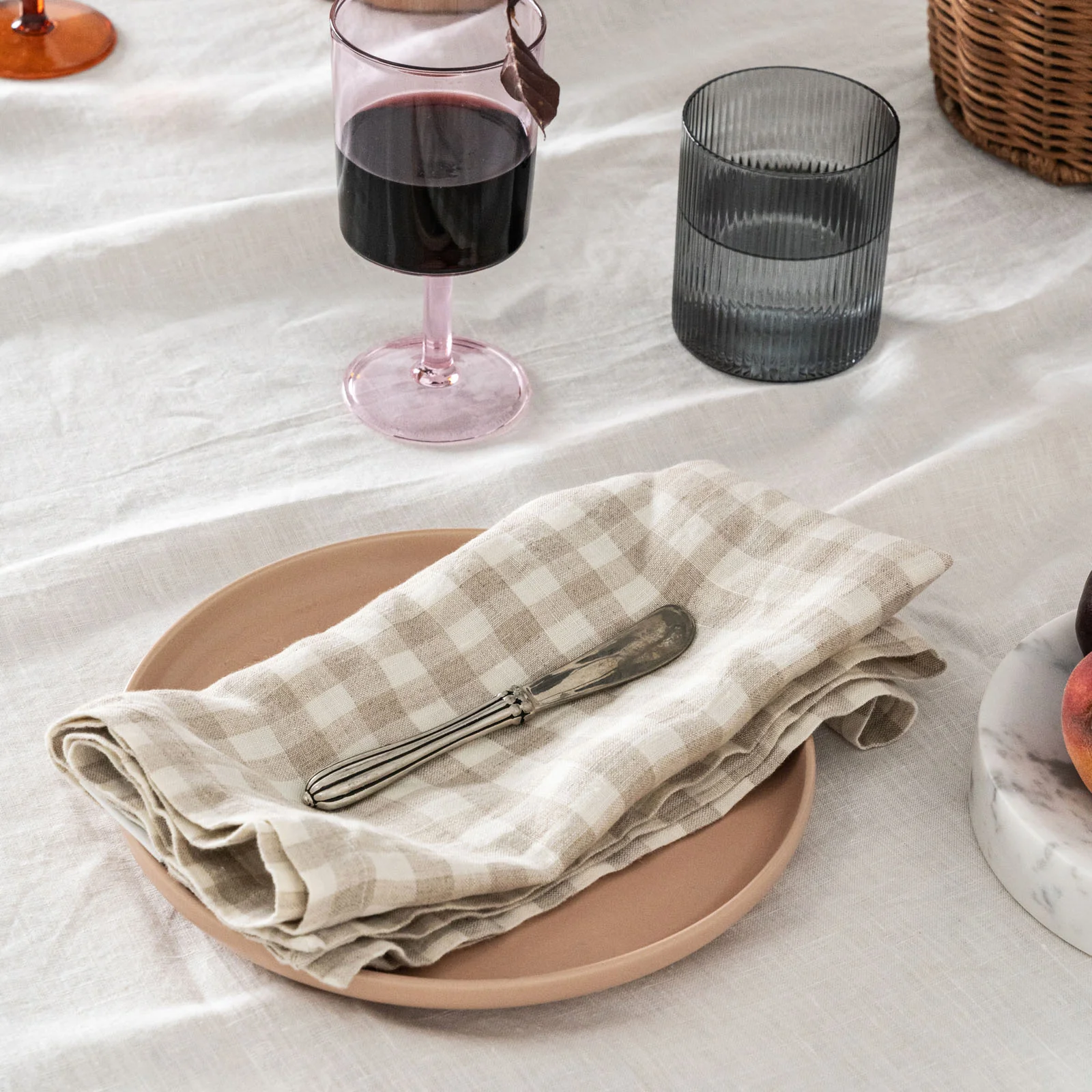 French Flax Linen Napkins (Set Of 4) in Beige Gingham - Image 5