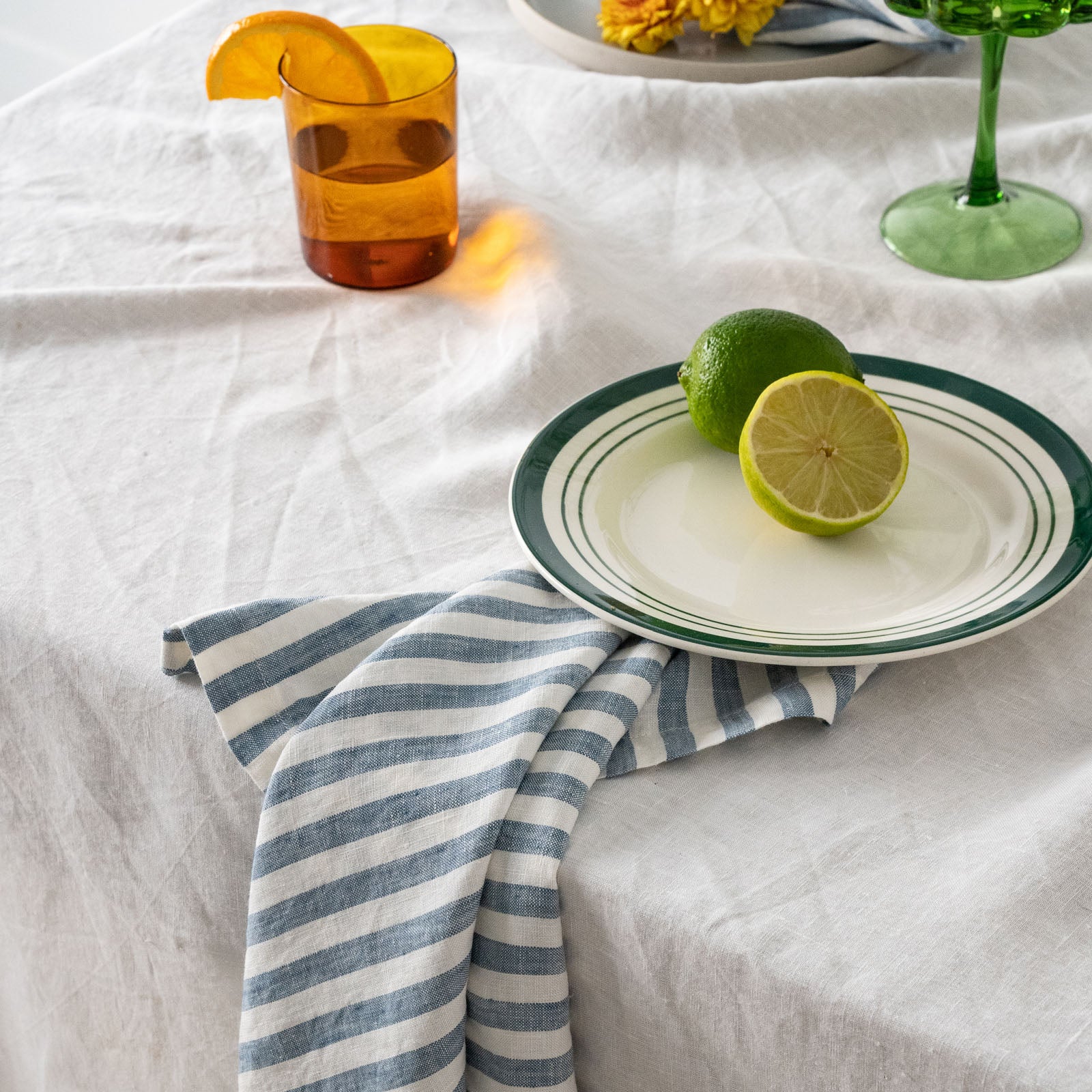 French Flax Linen Napkins (Set Of 4) in Marine Blue Stripe - Image 3