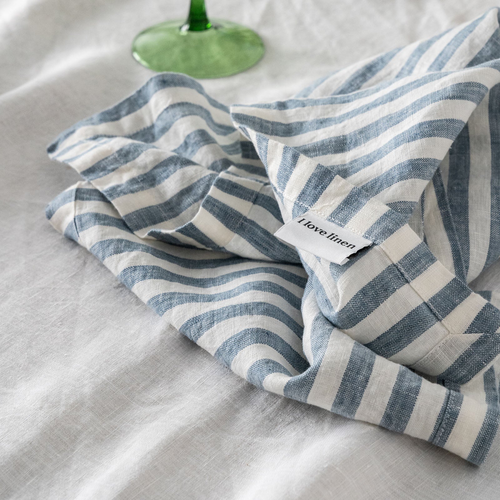 French Flax Linen Napkins (Set Of 4) in Marine Blue Stripe - Image 8