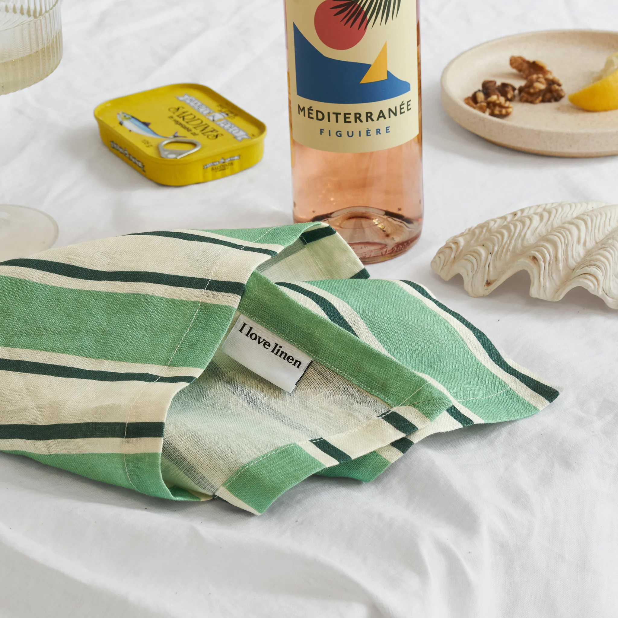 French Flax Linen Napkins (Set Of 4) in Green Stripe - Image 7