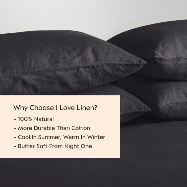 French Flax Linen Pillowcase SET in Charcoal - Image 3