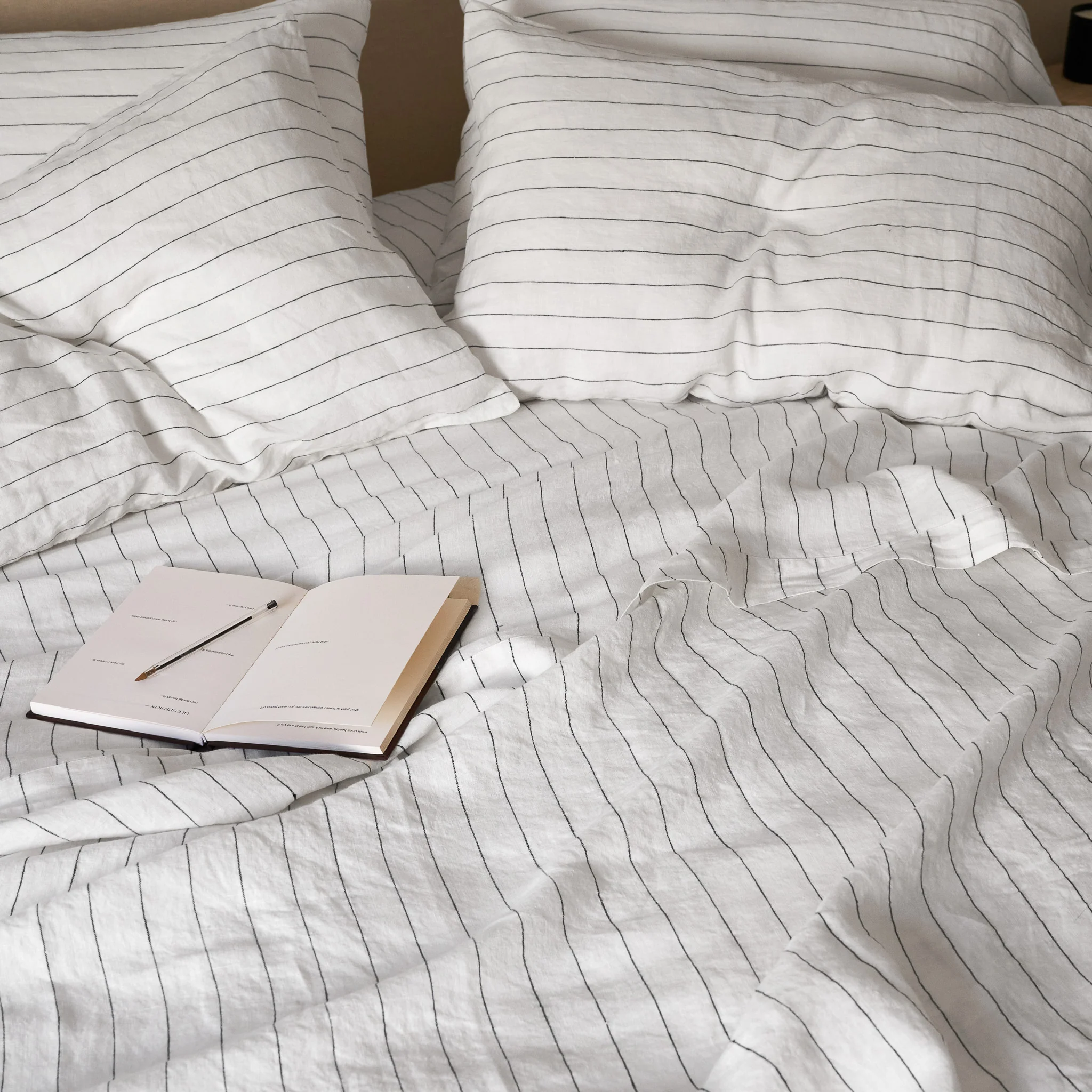 French Flax Linen Pillowcase SET in Charcoal Stripe - Image 11