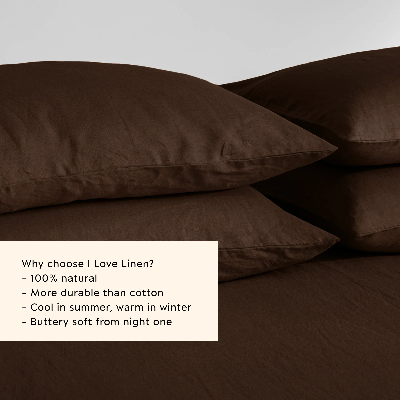 French Flax Linen Pillowcase Set in Chocolate - Image 3