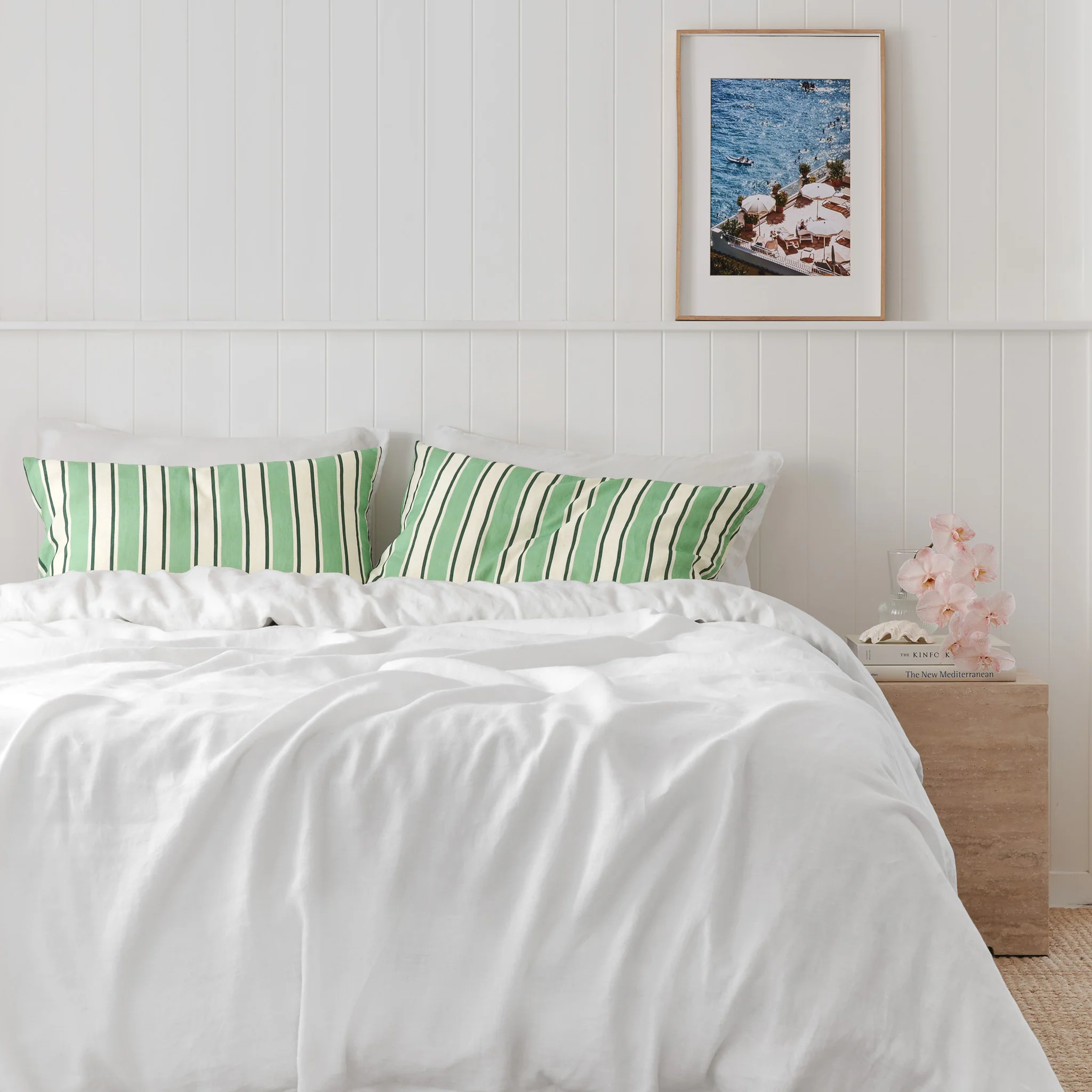 French Flax Linen Pillowcase Set in Green Stripe - Image 10