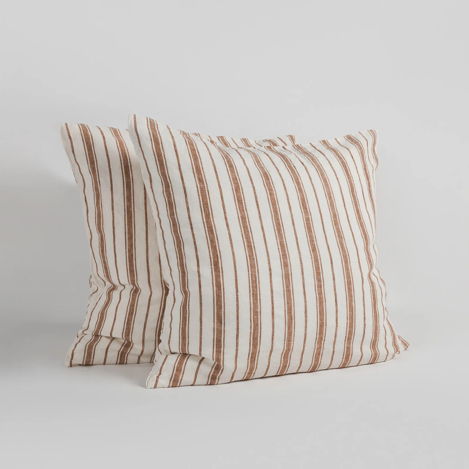 French Flax Linen Pillowcase Set in Hazelnut Stripe - Image 2