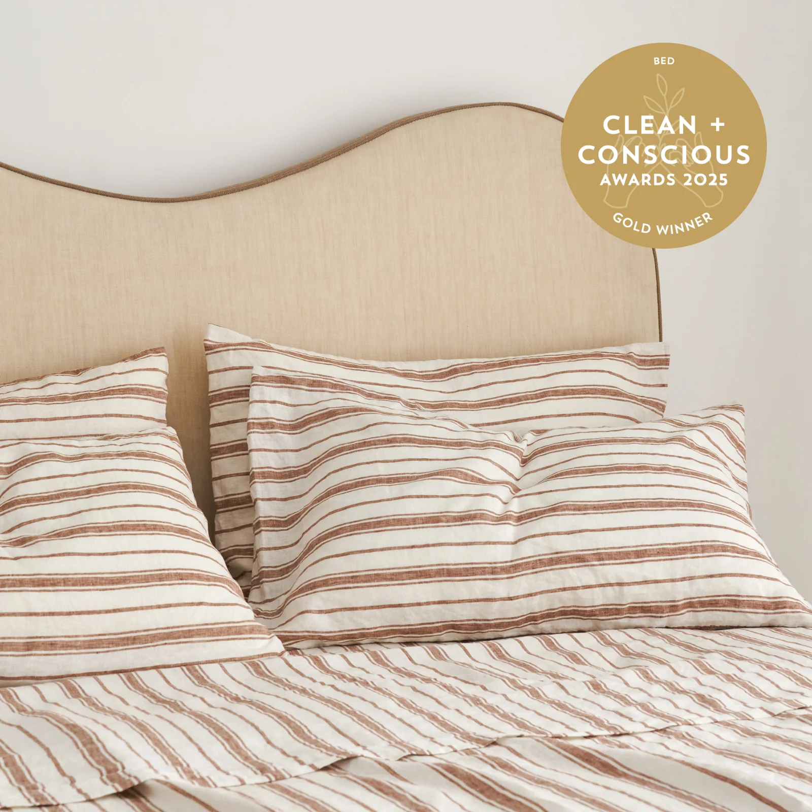 French Flax Linen Pillowcase Set in Hazelnut Stripe - Image 5