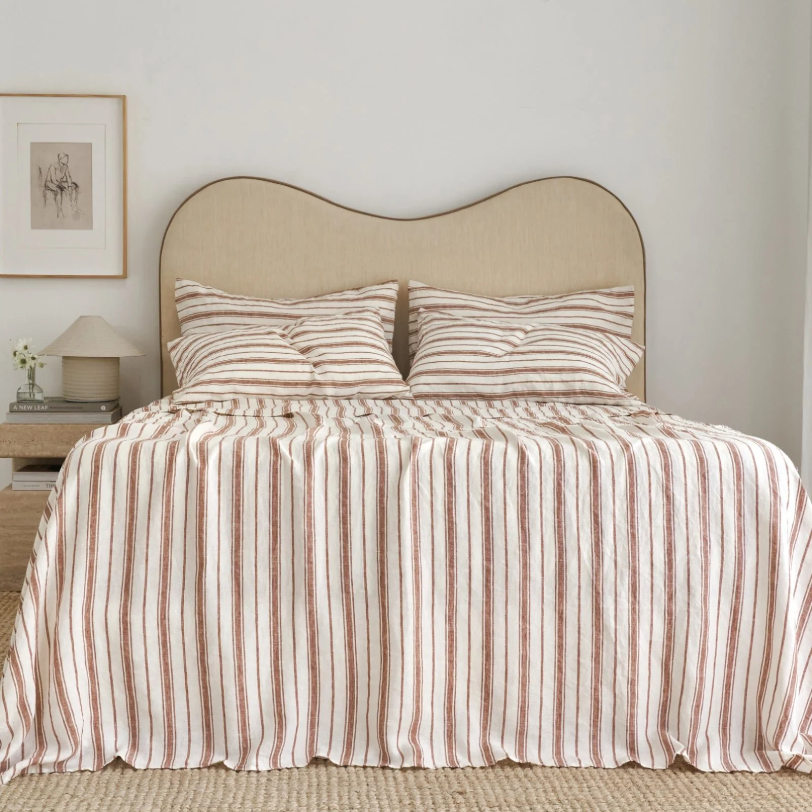 French Flax Linen Pillowcase Set in Hazelnut Stripe - Image 9