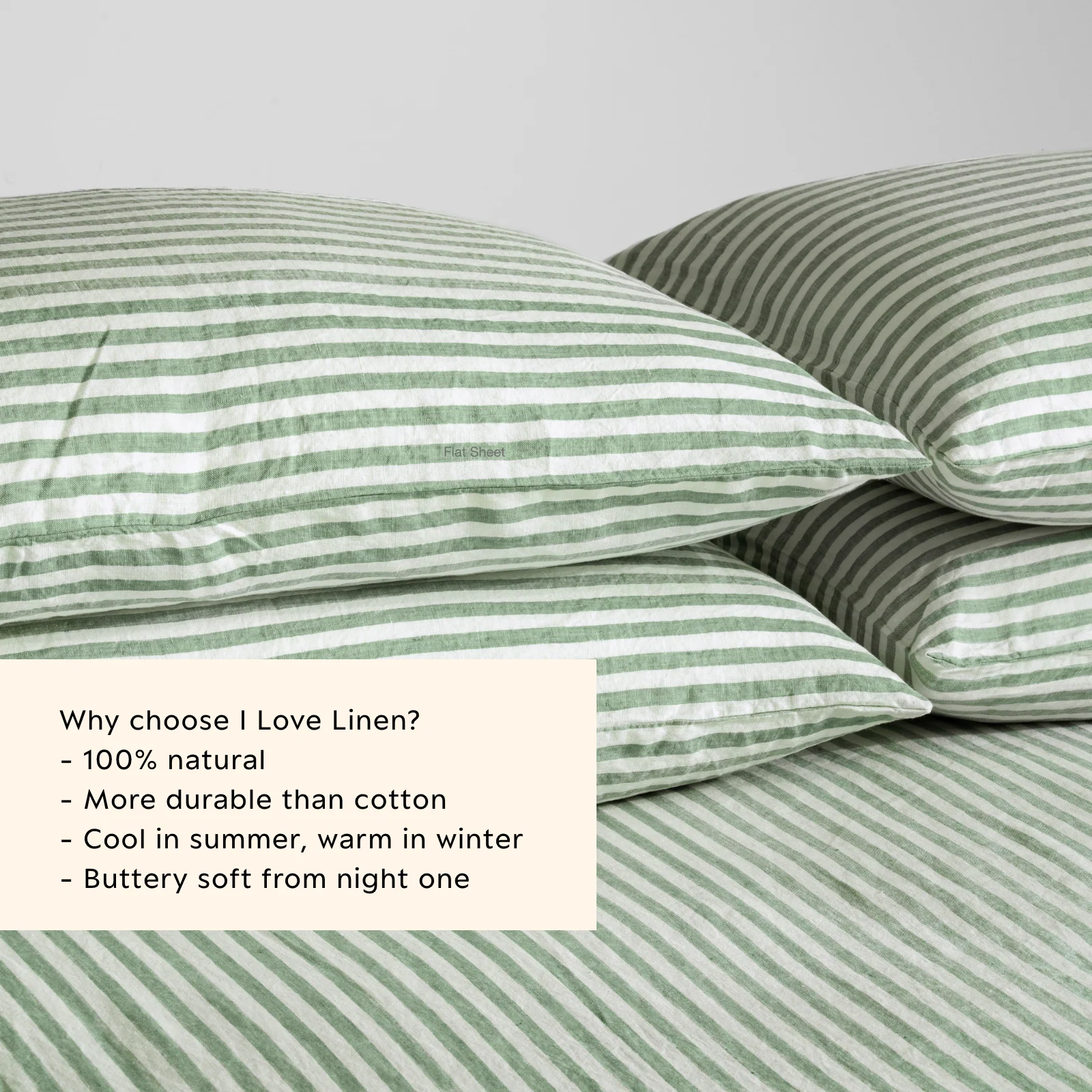 French Flax Linen Pillowcase Set in Ivy Stripe - Image 3