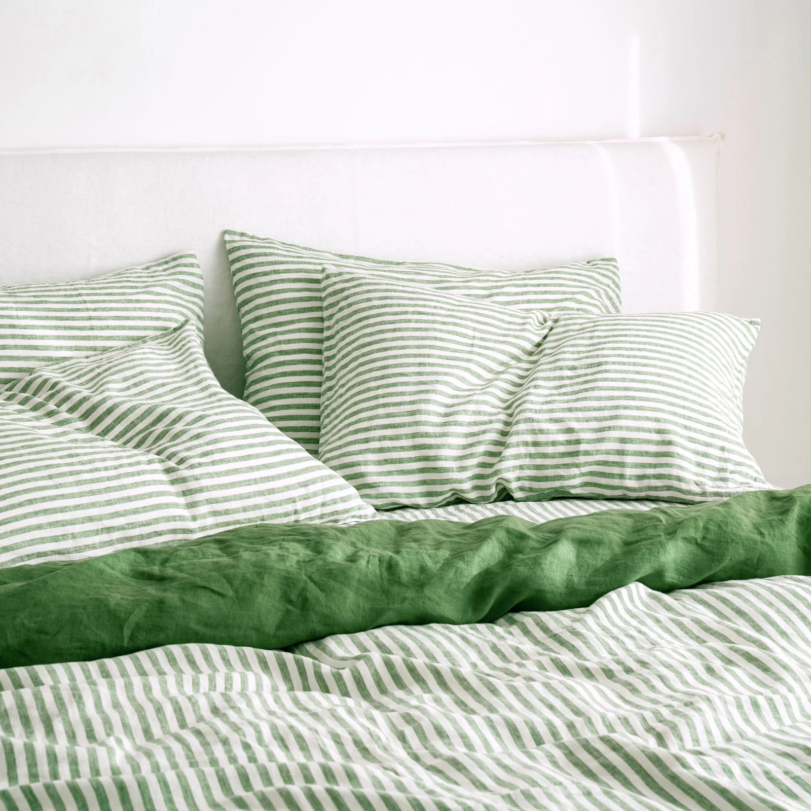 French Flax Linen Pillowcase Set in Ivy Stripe - Image 4
