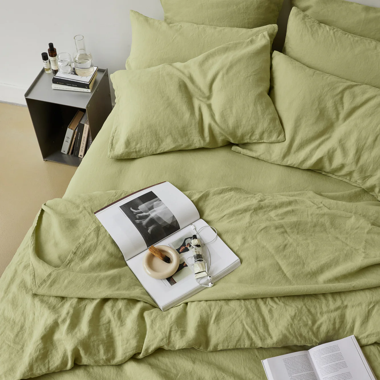 French Flax Linen Pillowcase Set in Matcha - Image 7