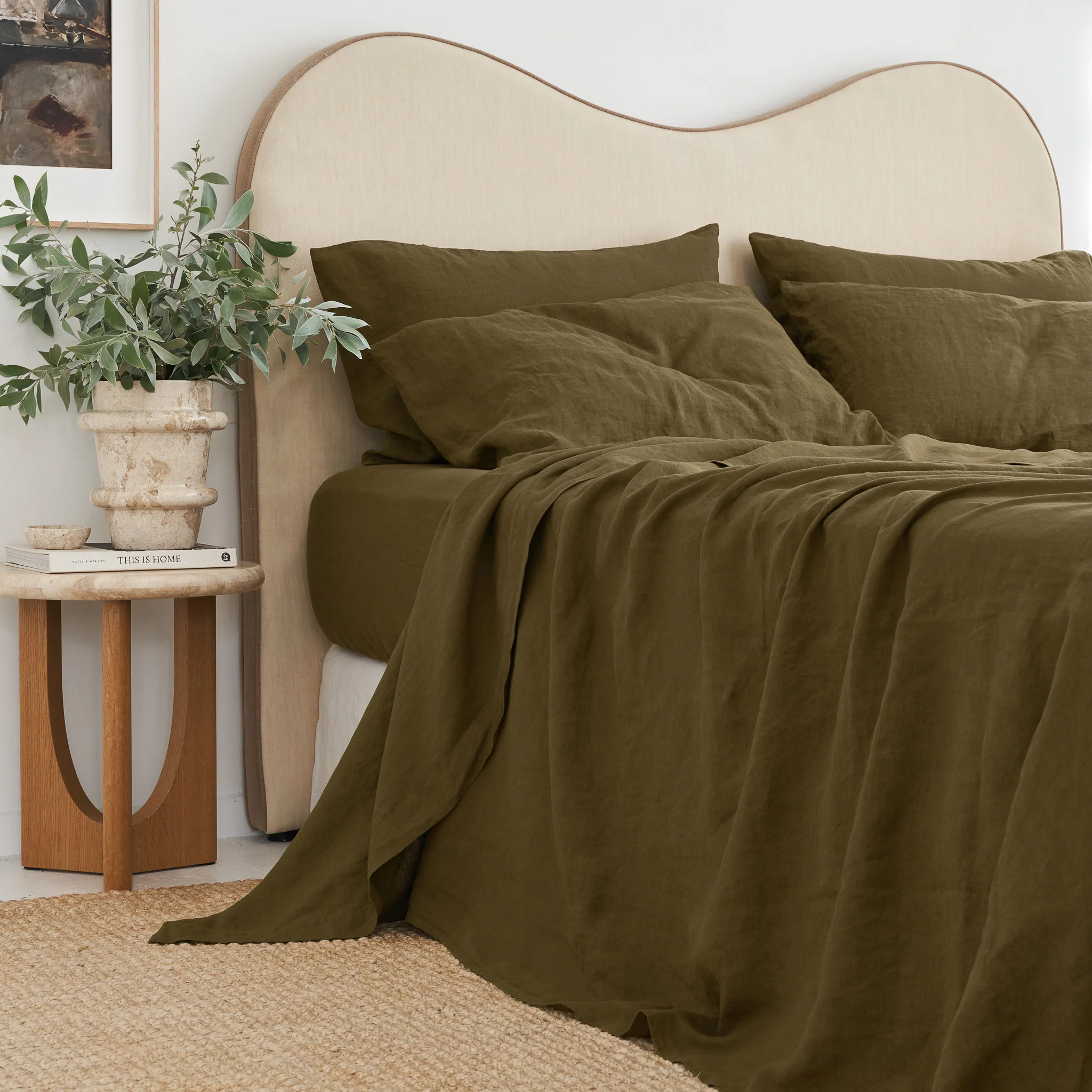 French Flax Linen Pillowcase Set in Olive - Image 6
