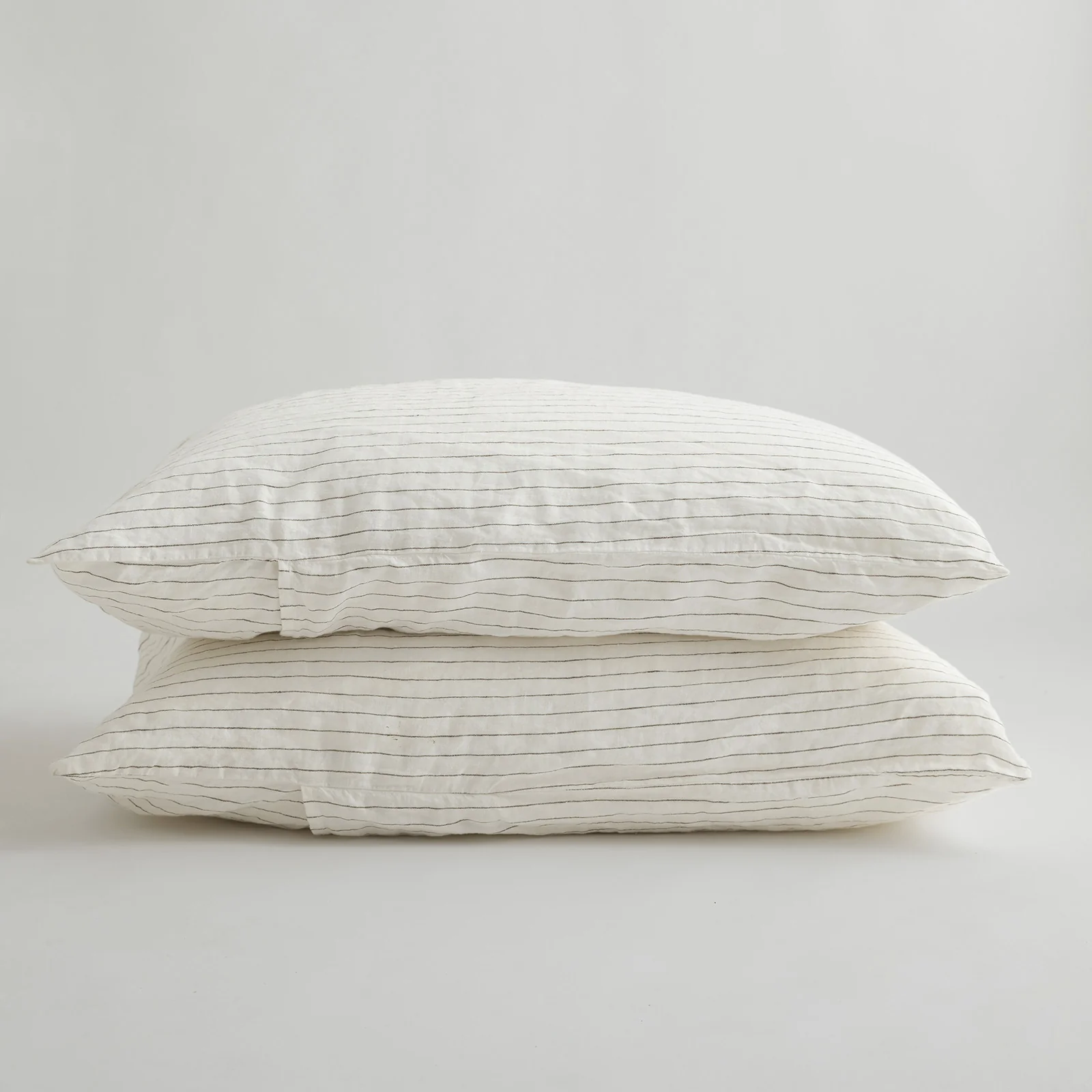 French Flax Linen Pillowcase Set in Olive Stripe - Image 2