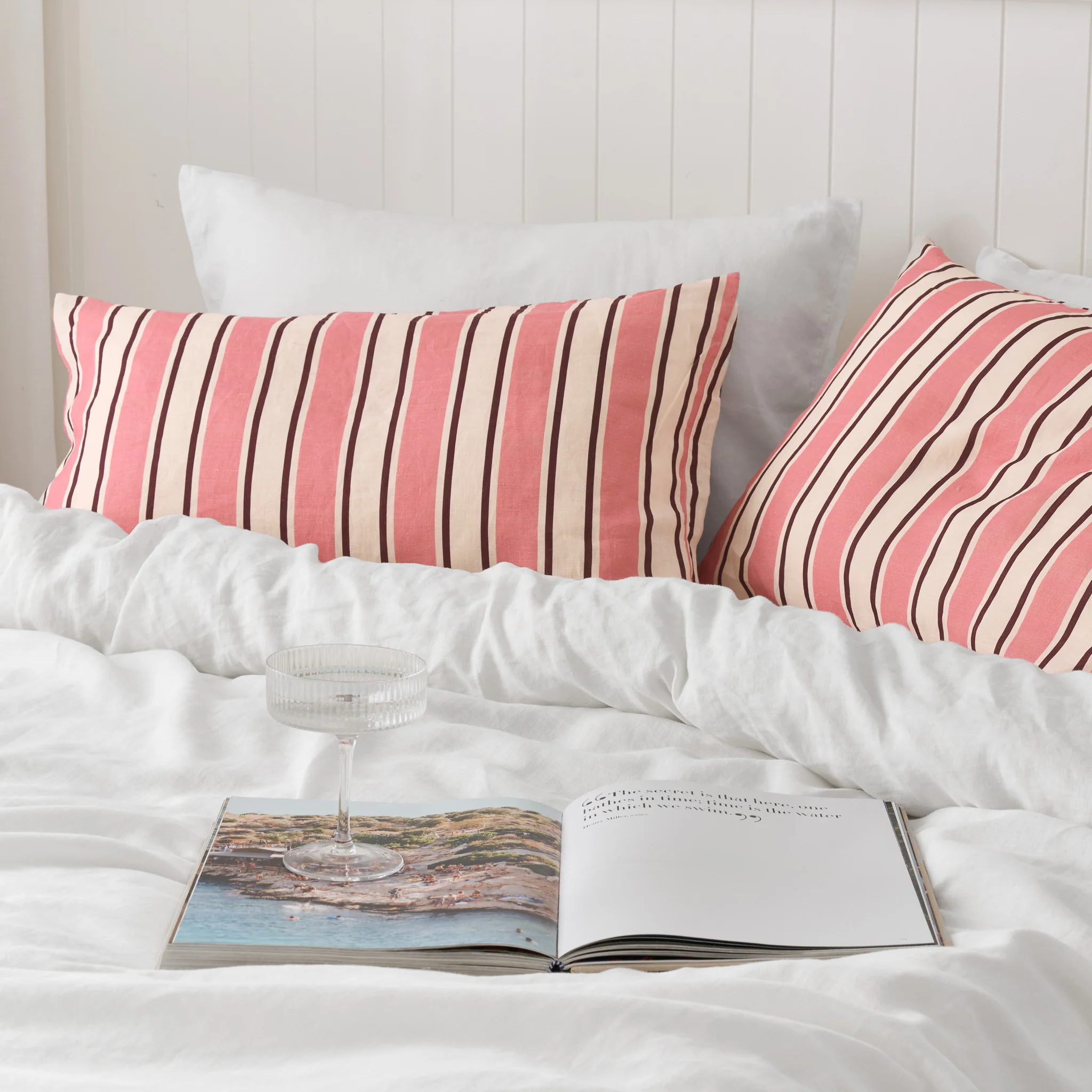 French Flax Linen Pillowcase Set in Pink Stripe - Image 6