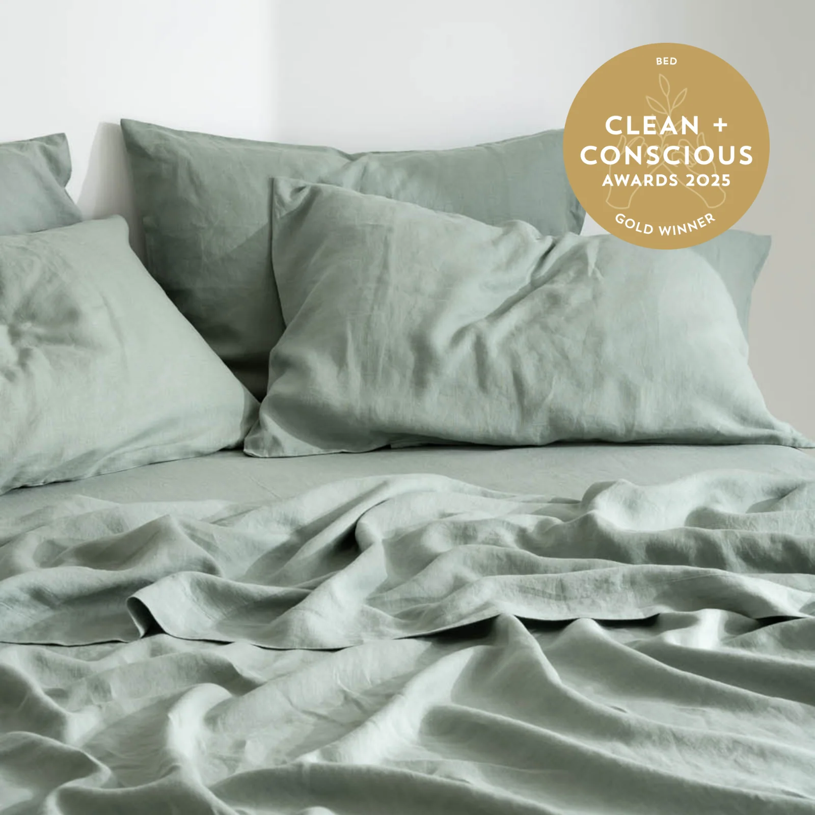 French Flax Linen Pillowcase Set in Sage - Image 5