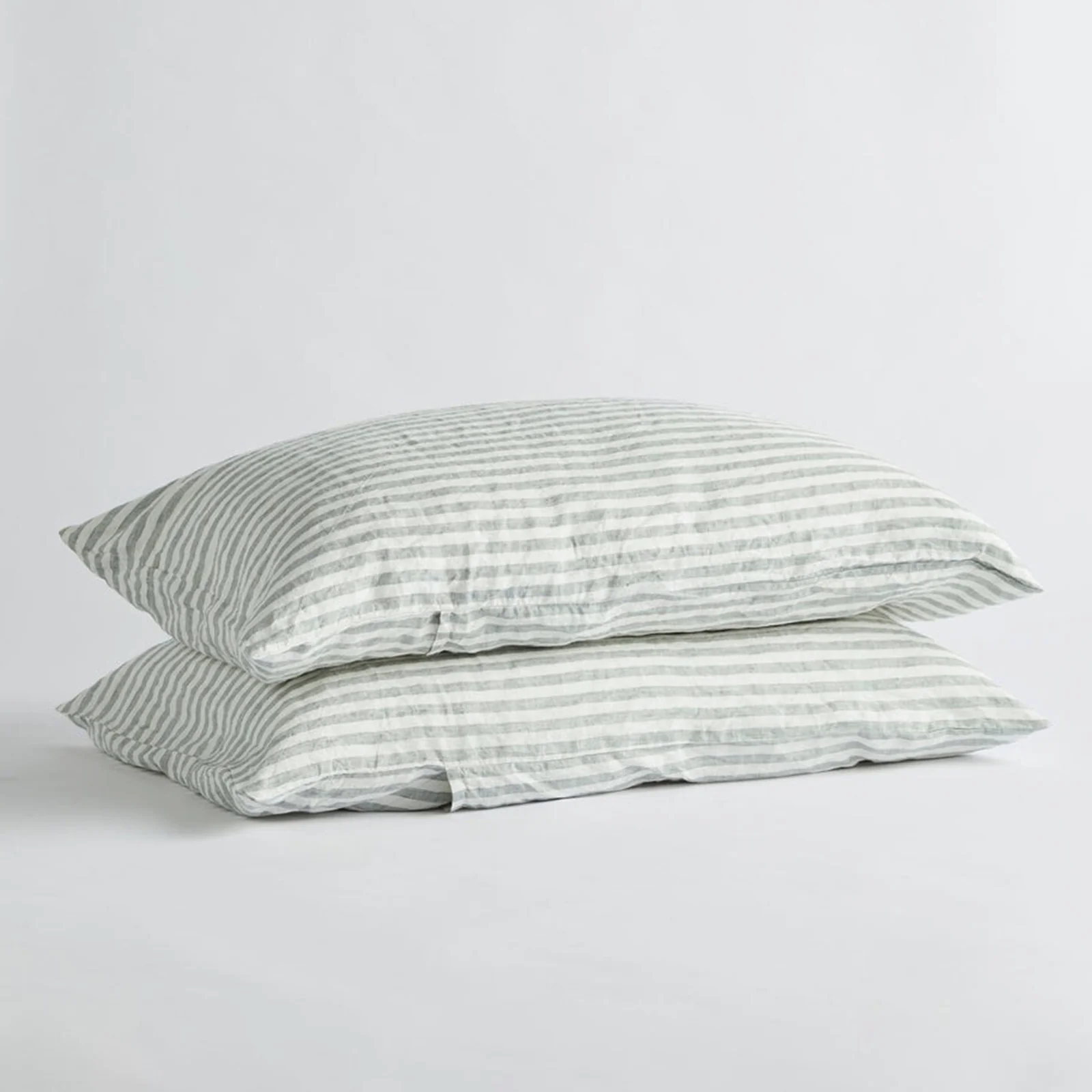 French Flax Linen Pillowcase Set in Sage Stripe