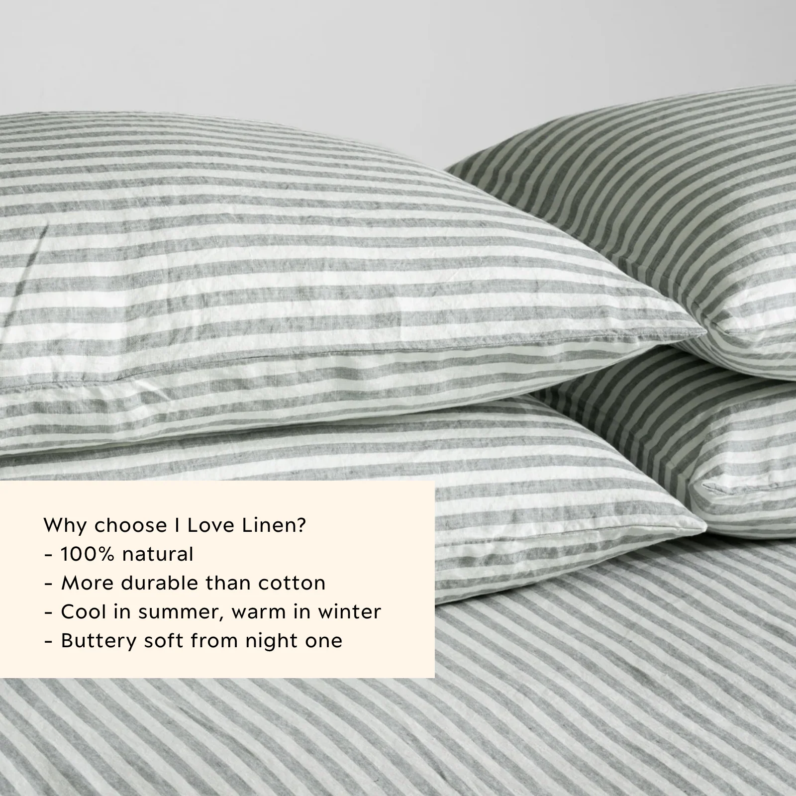 French Flax Linen Pillowcase Set in Sage Stripe - Image 3