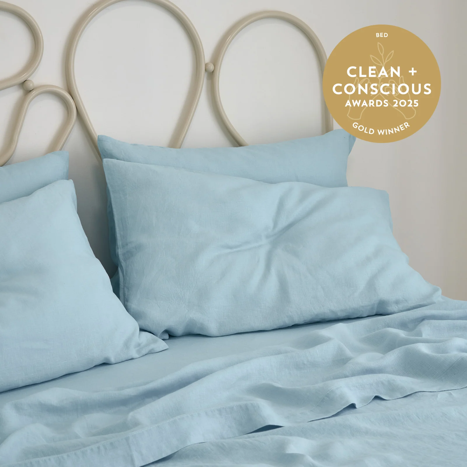 French Flax Linen Pillowcase Set in Sky Blue - Image 5