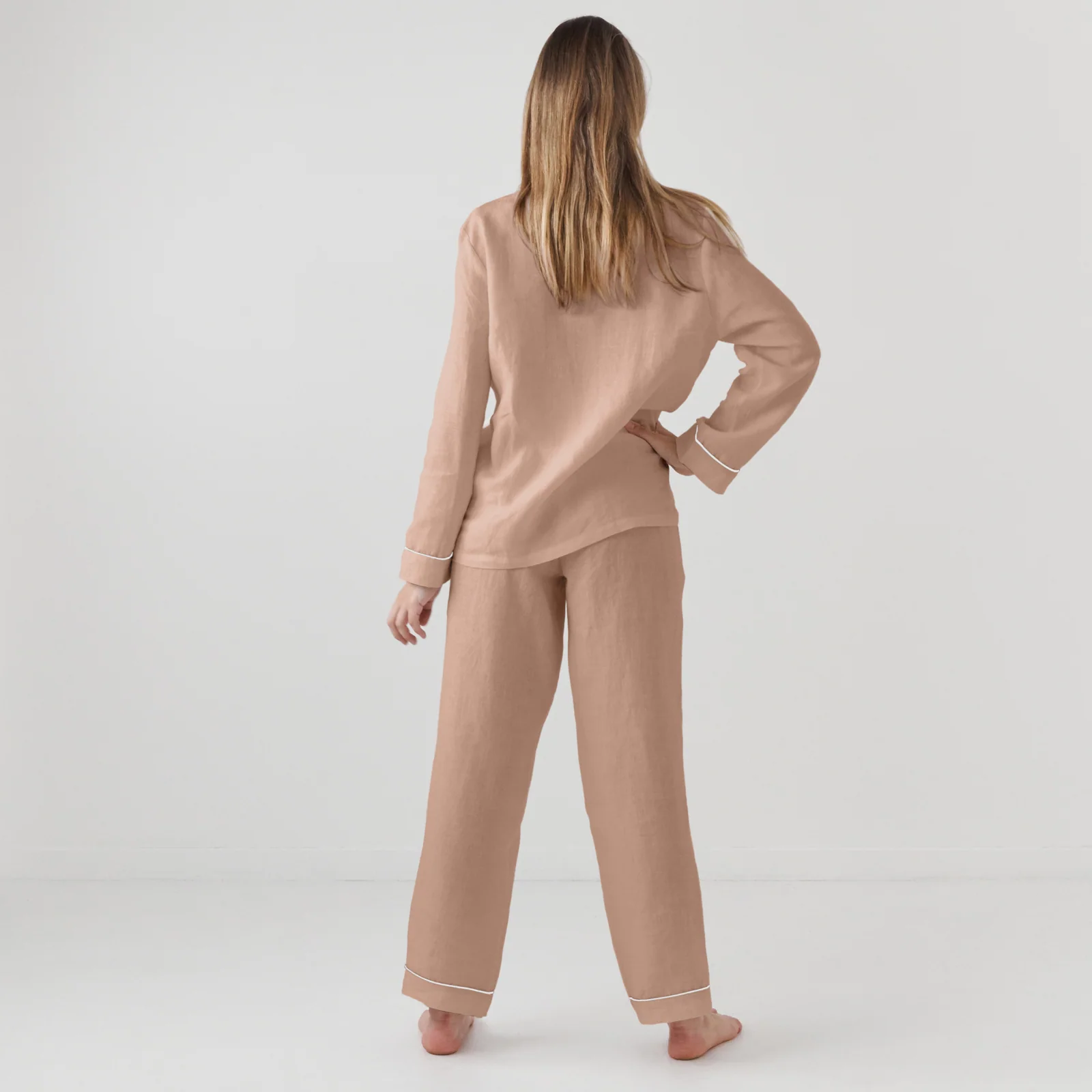 French Flax Linen Pyjama Set in Clay - Image 5