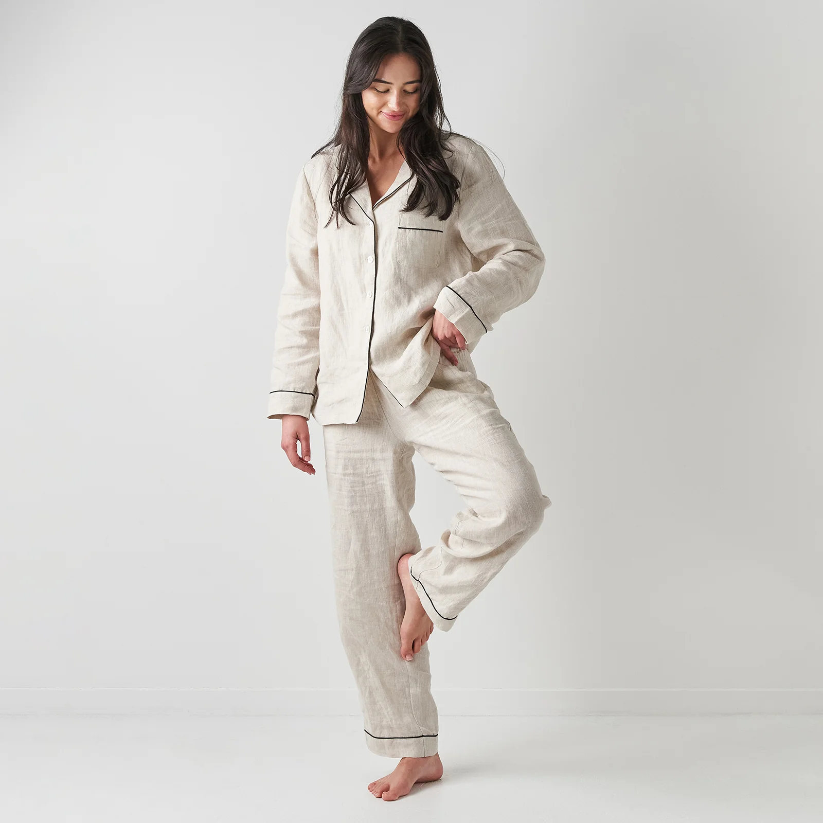 French Flax Linen Pyjama Set in Natural - Image 2