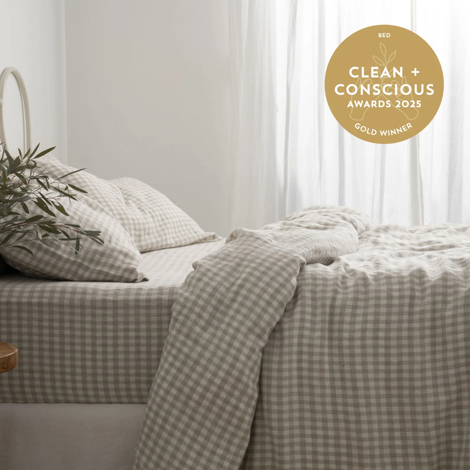 French Flax Linen Quilt Cover in Beige Gingham - Image 6