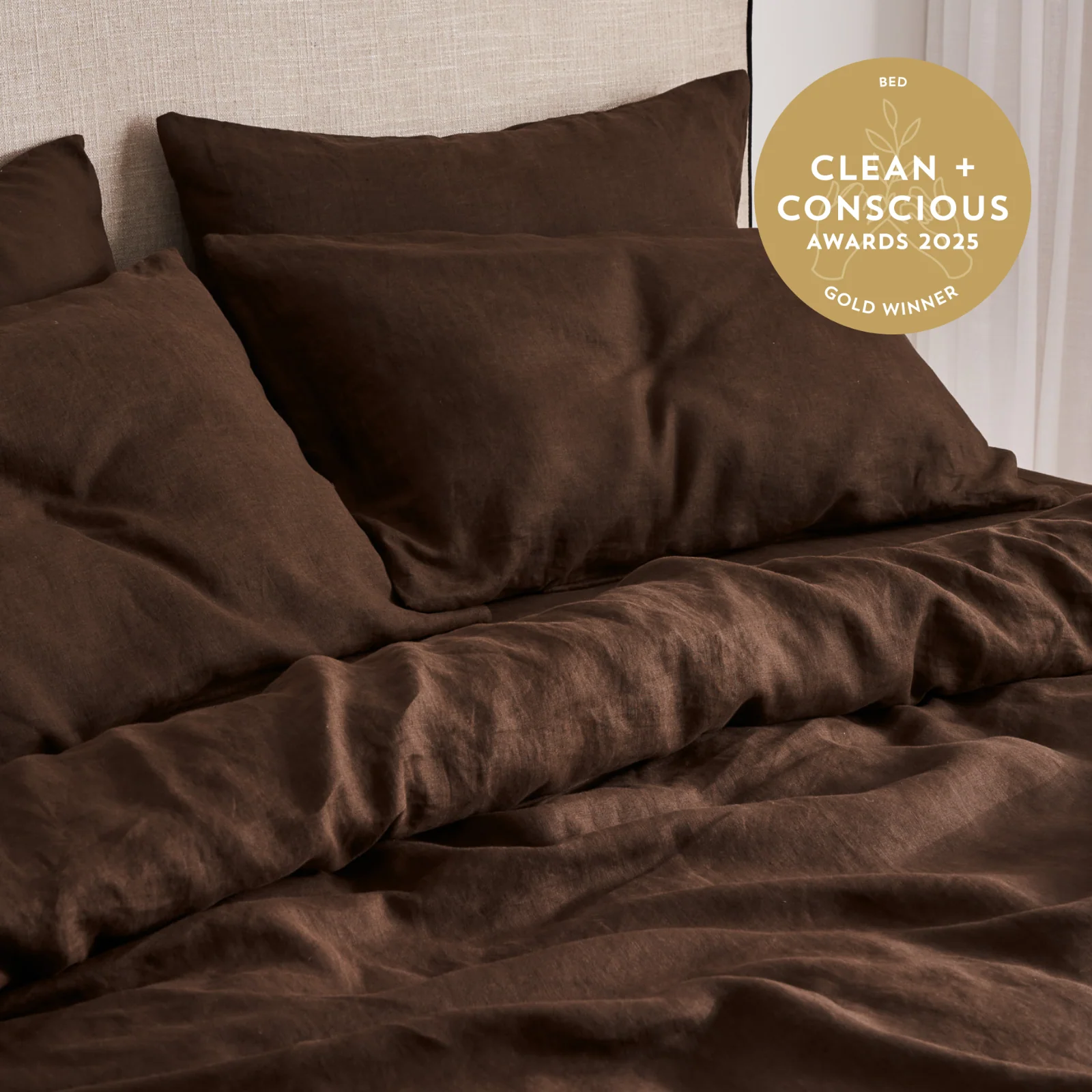 French Flax Linen Quilt Cover in Chocolate - Image 6